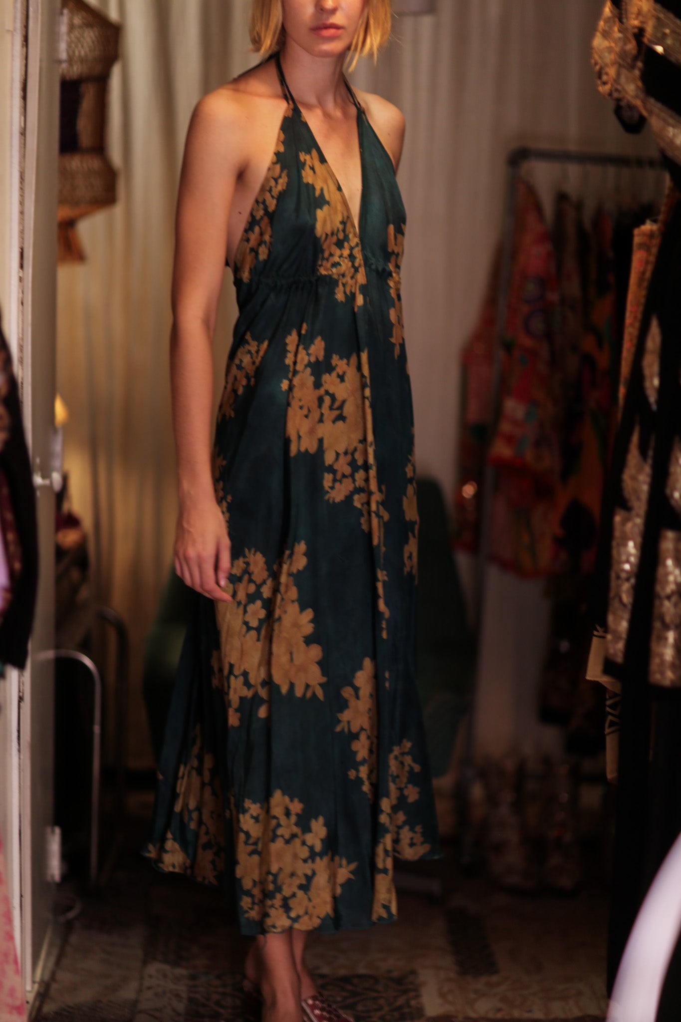 HANNAH SILK DRESS GOLDEN BOUQUET