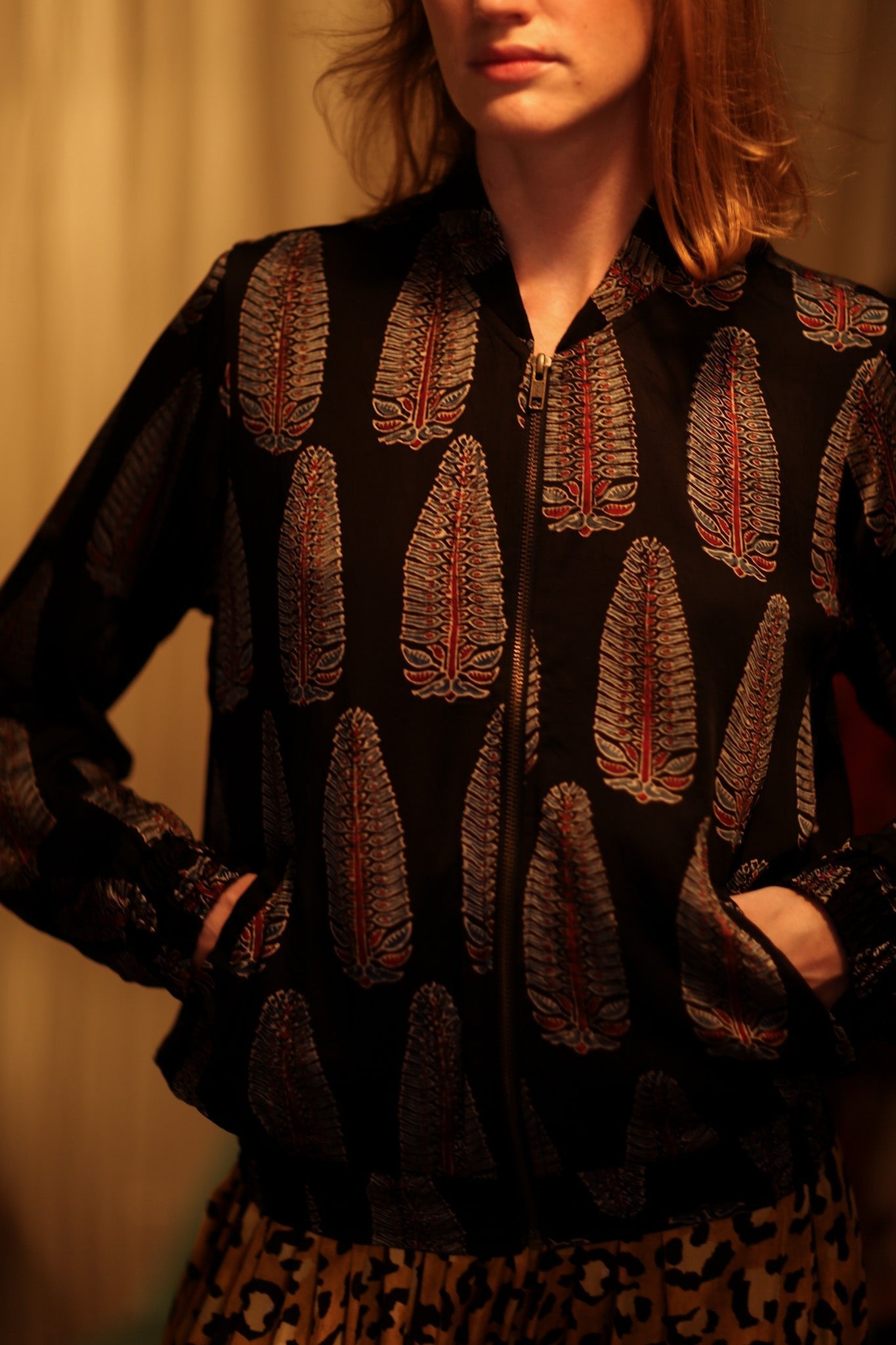 ANCHA SILK BOMBER BLACK FEATHER - BANGKOK TAILOR CLOTHING STORE - HANDMADE CLOTHING