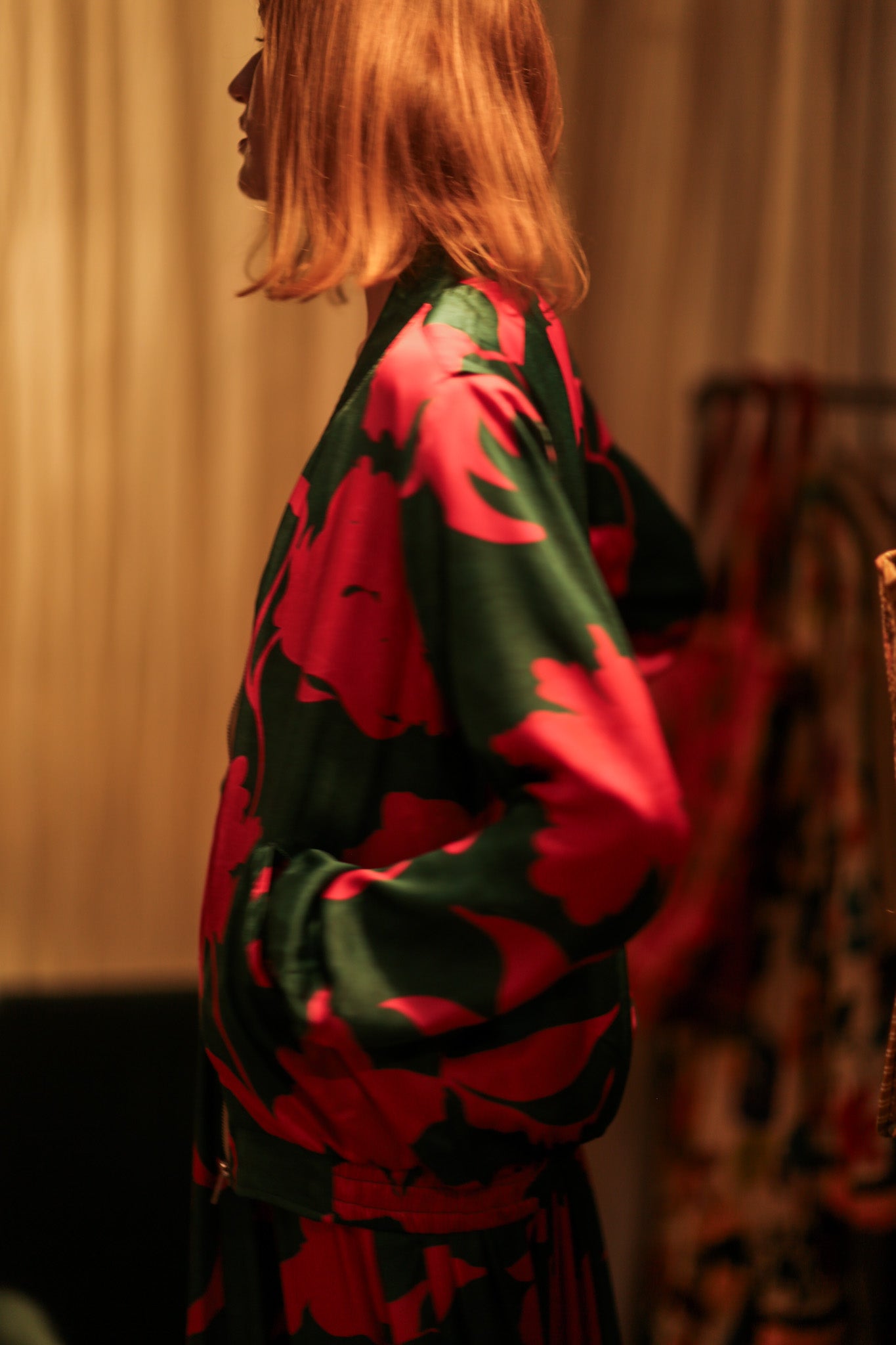 ANCHA SILK BOMBER PINK VINES - BANGKOK TAILOR CLOTHING STORE - HANDMADE CLOTHING