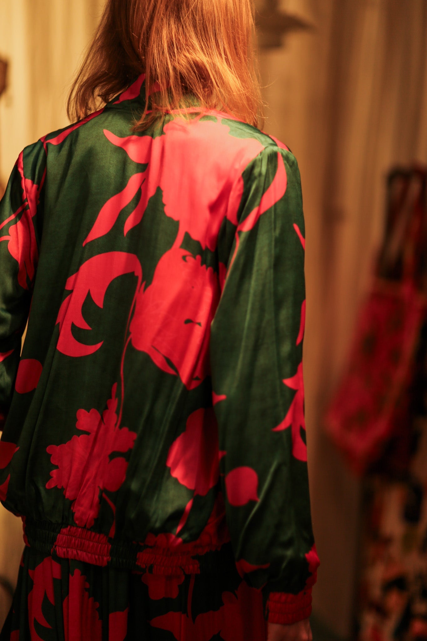 ANCHA SILK BOMBER PINK VINES - BANGKOK TAILOR CLOTHING STORE - HANDMADE CLOTHING