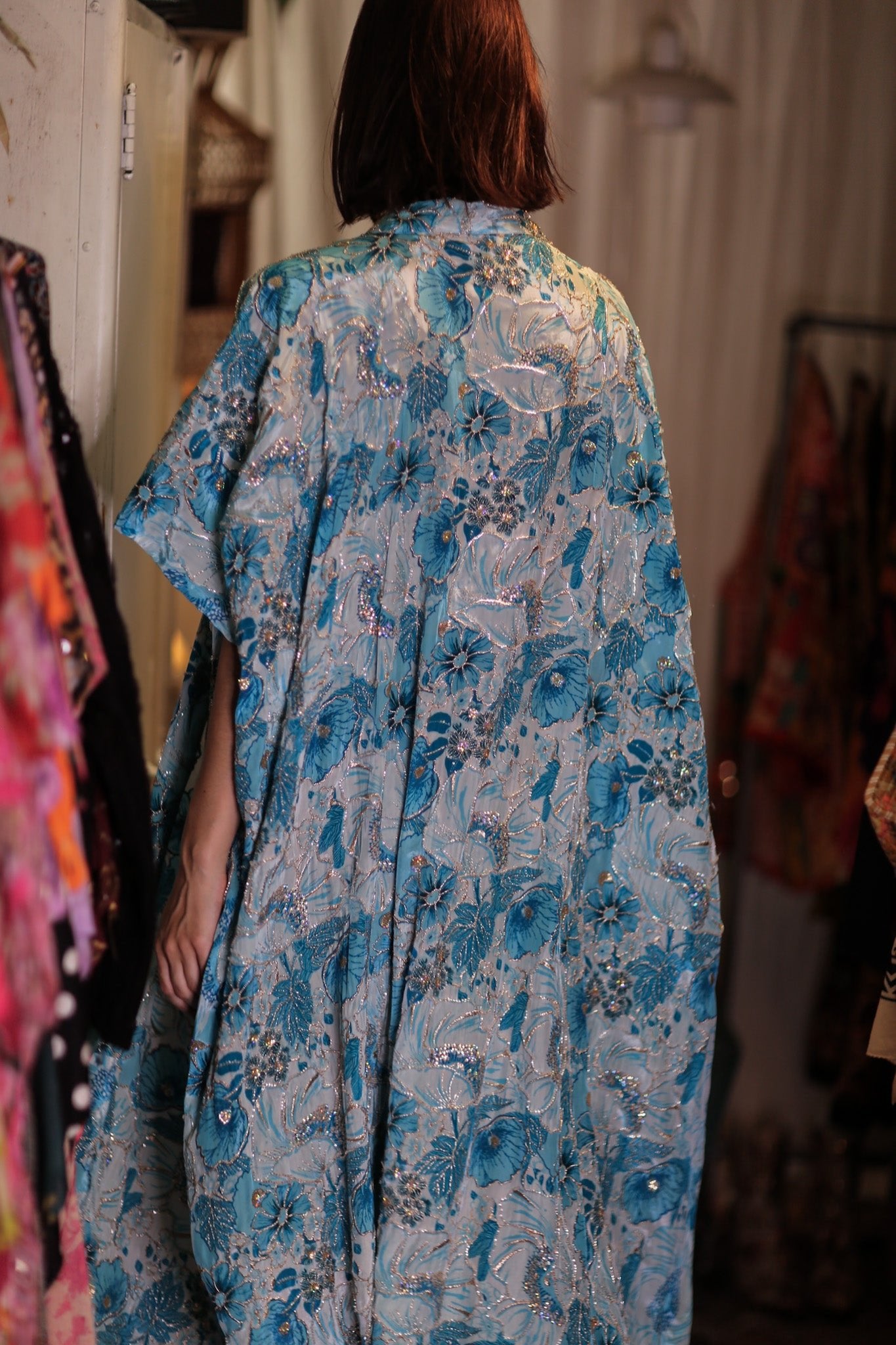 ANDREA EMBROIDERED KIMONO SKY BLUE - BANGKOK TAILOR CLOTHING STORE - HANDMADE CLOTHING