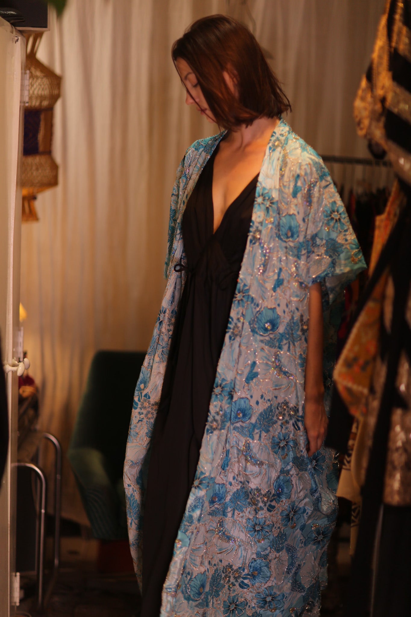ANDREA EMBROIDERED KIMONO SKY BLUE - BANGKOK TAILOR CLOTHING STORE - HANDMADE CLOTHING