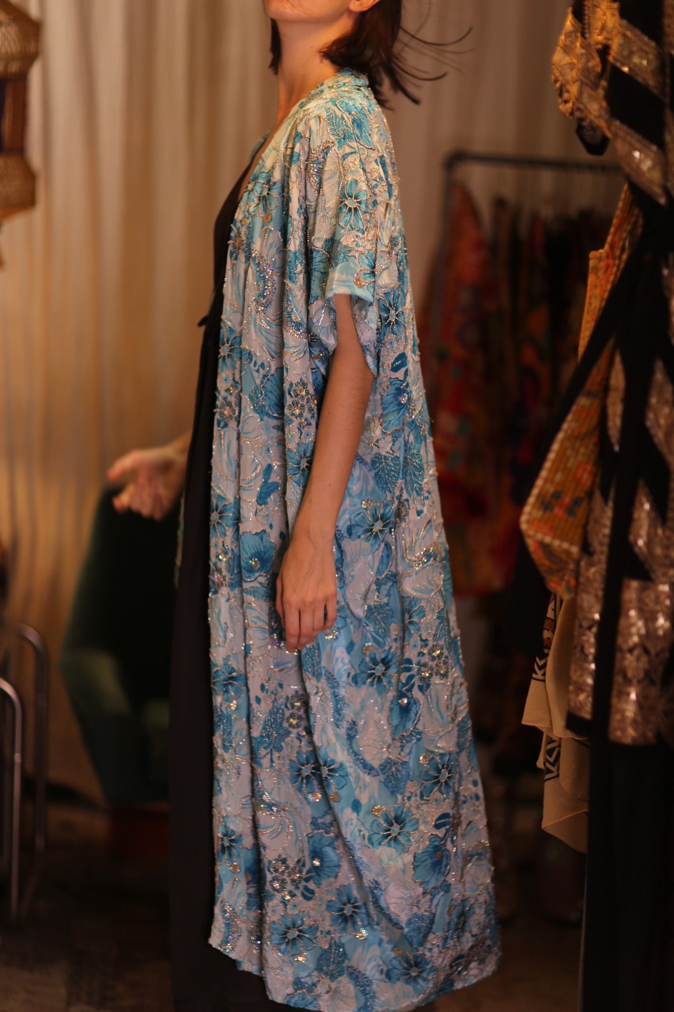 ANDREA EMBROIDERED KIMONO SKY BLUE - BANGKOK TAILOR CLOTHING STORE - HANDMADE CLOTHING
