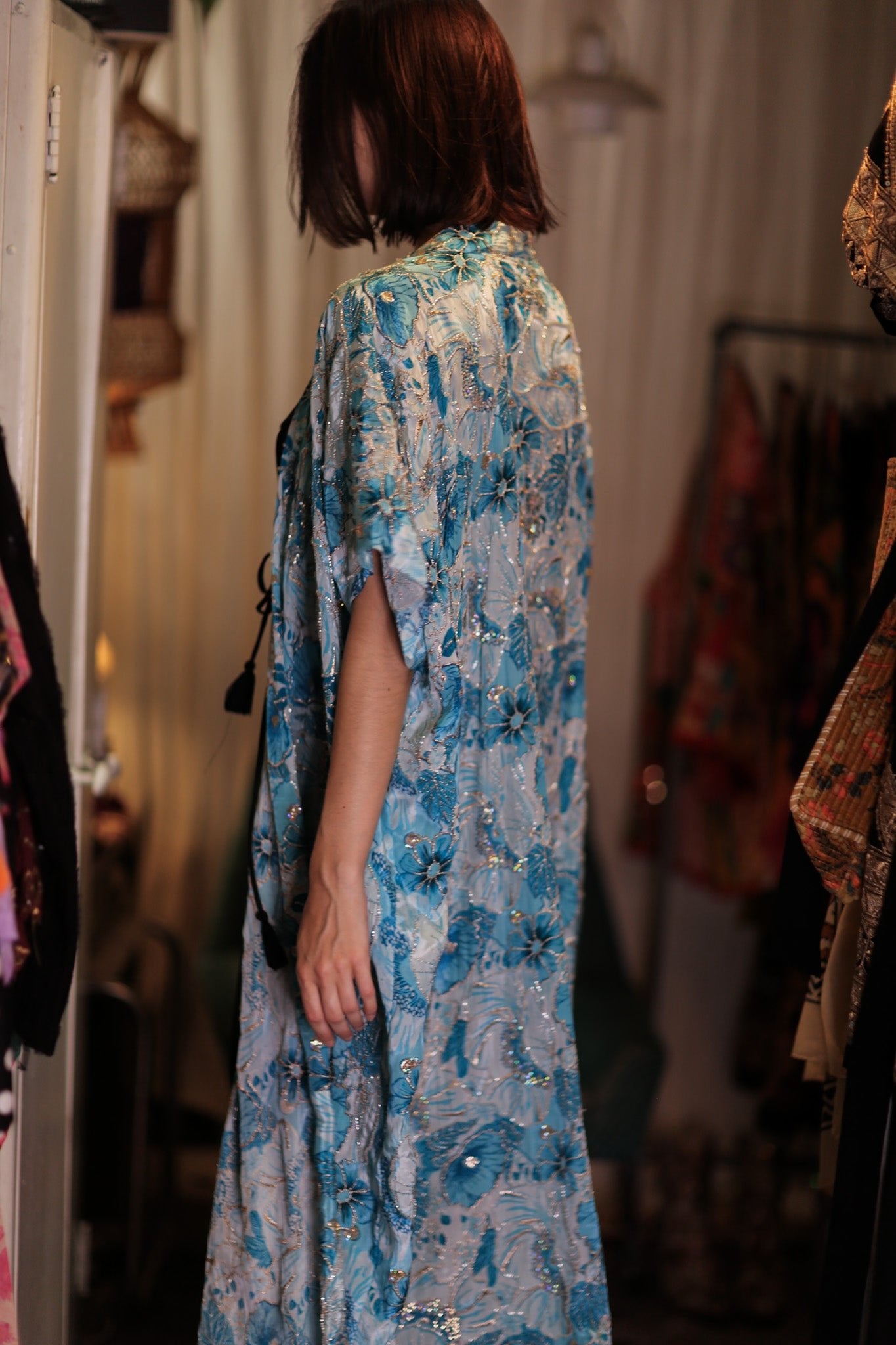 ANDREA EMBROIDERED KIMONO SKY BLUE - BANGKOK TAILOR CLOTHING STORE - HANDMADE CLOTHING