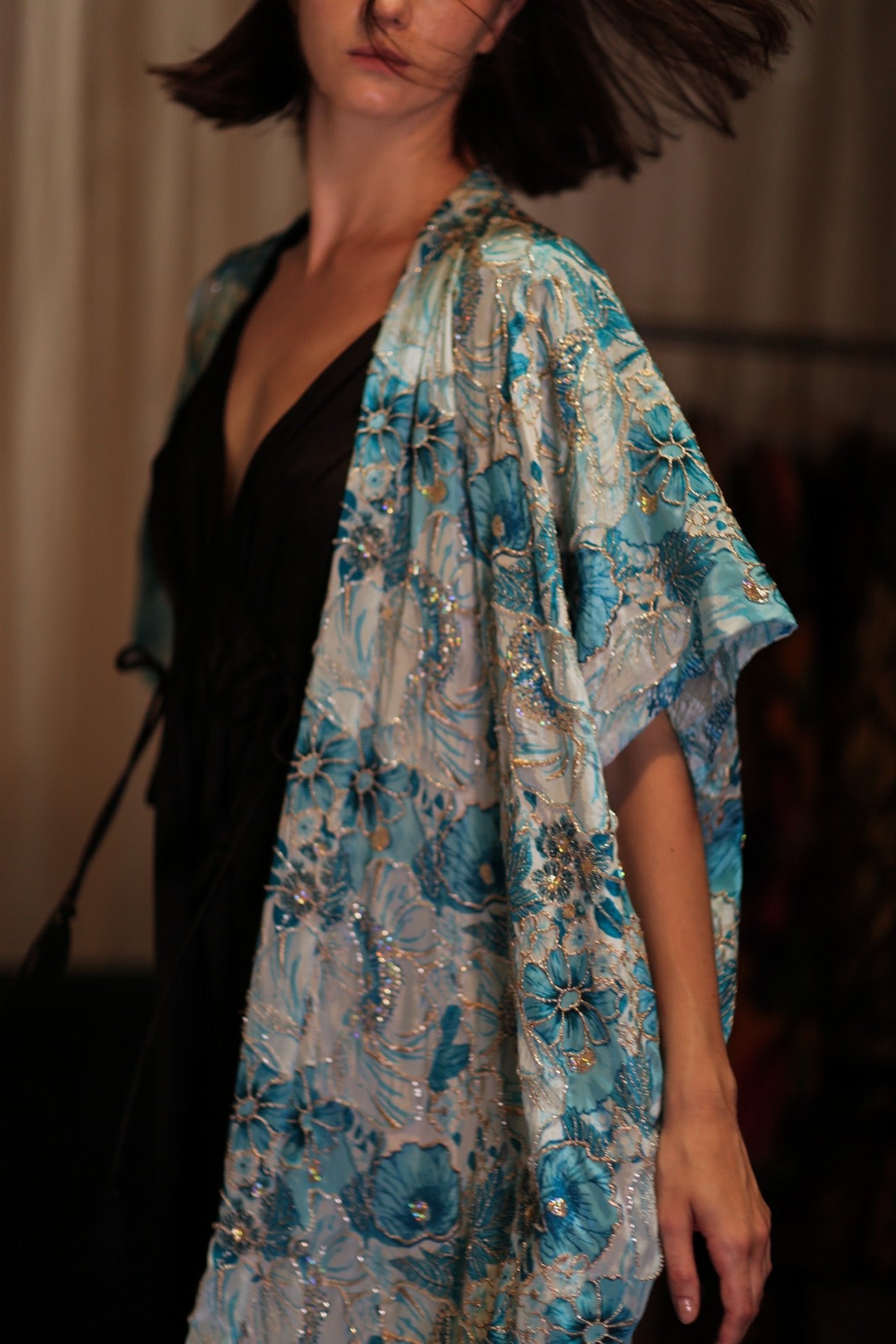 ANDREA EMBROIDERED KIMONO SKY BLUE - BANGKOK TAILOR CLOTHING STORE - HANDMADE CLOTHING