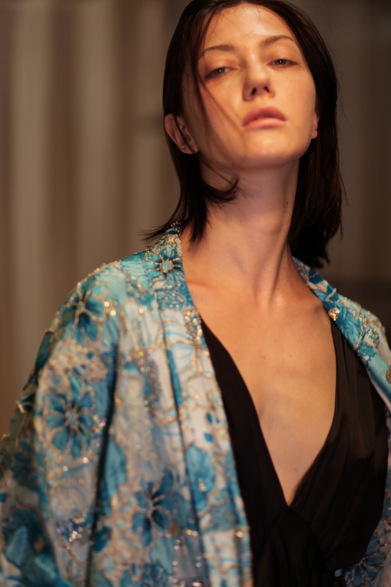 ANDREA EMBROIDERED KIMONO SKY BLUE - BANGKOK TAILOR CLOTHING STORE - HANDMADE CLOTHING