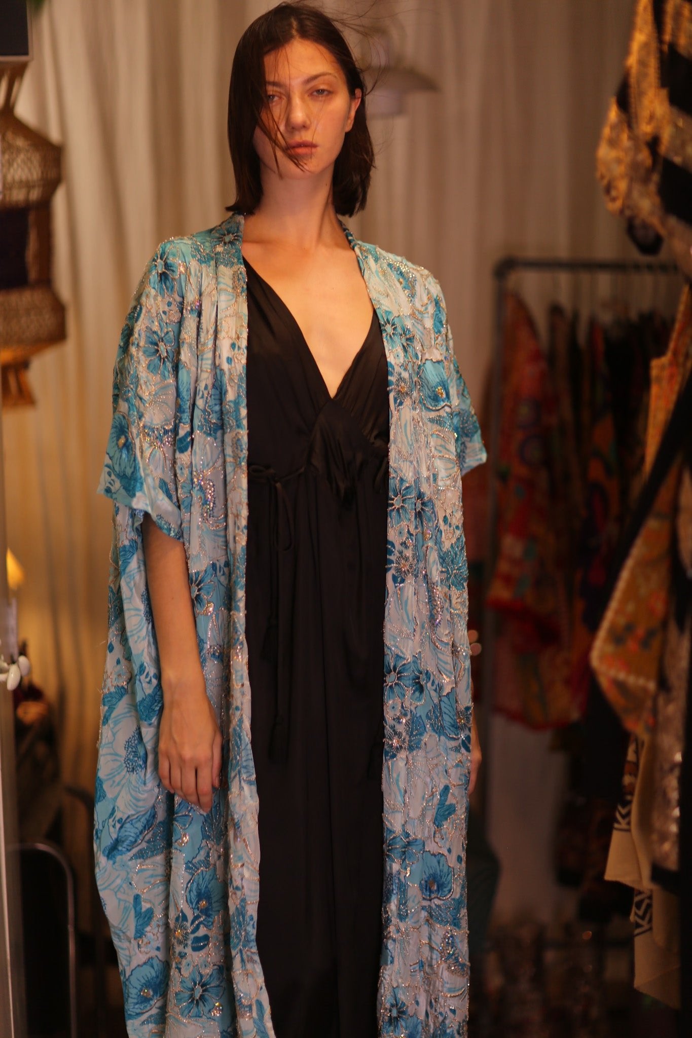 ANDREA EMBROIDERED KIMONO SKY BLUE - BANGKOK TAILOR CLOTHING STORE - HANDMADE CLOTHING
