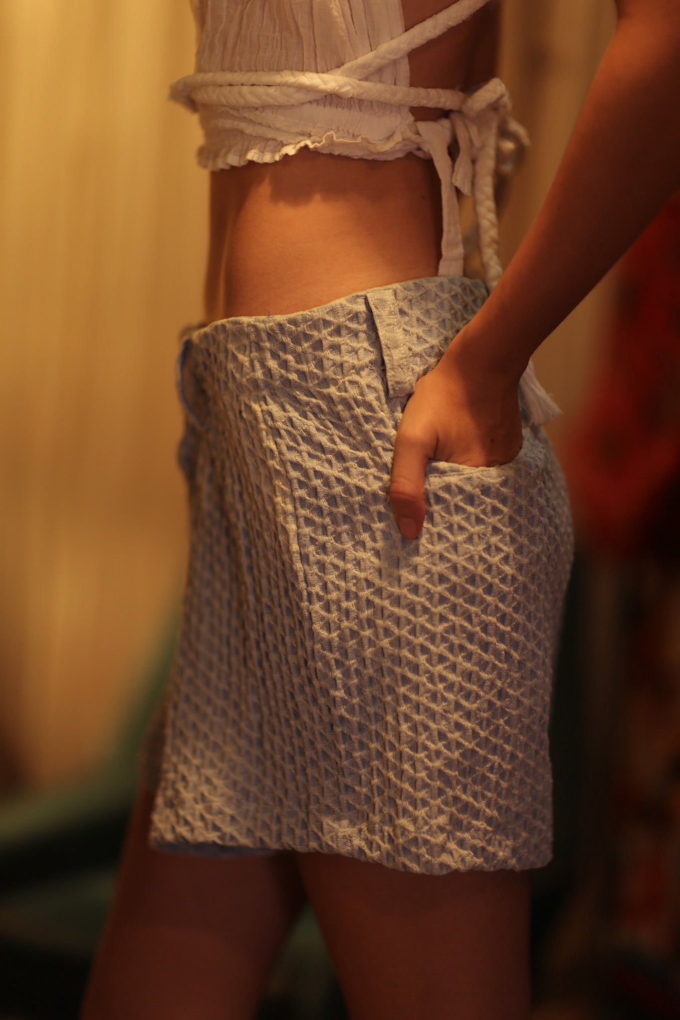 ANNETTE PATTERNED SOFT DENIM SHORTS - BANGKOK TAILOR CLOTHING STORE - HANDMADE CLOTHING