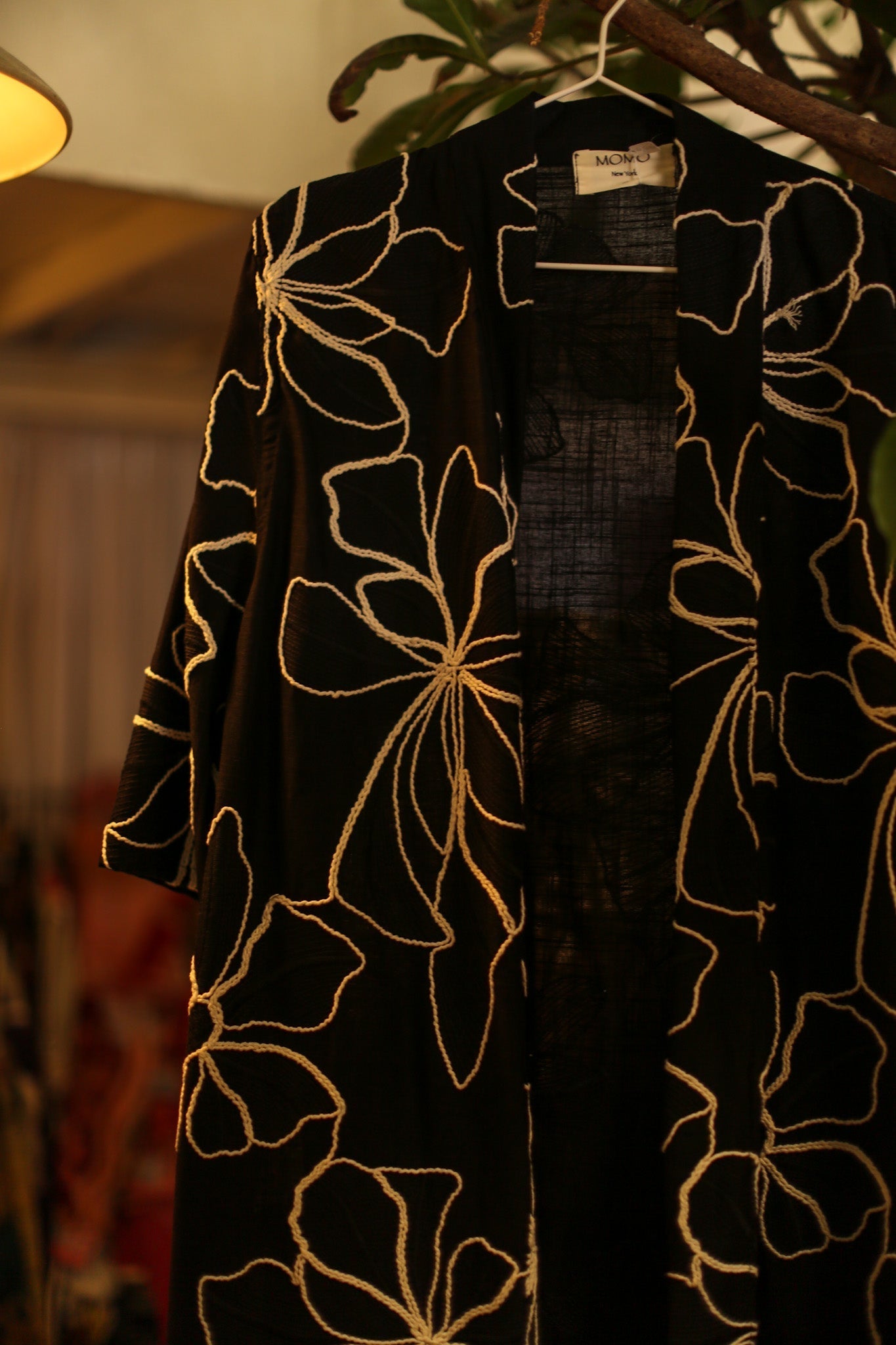 BLACK LINEN EMBROIDERED KIMONO MARIETTA - BANGKOK TAILOR CLOTHING STORE - HANDMADE CLOTHING