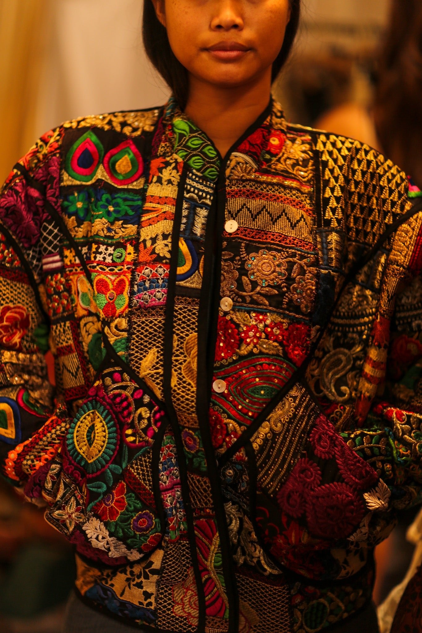 BLACK PATCHWORK JACKET FRINA - BANGKOK TAILOR CLOTHING STORE - HANDMADE CLOTHING