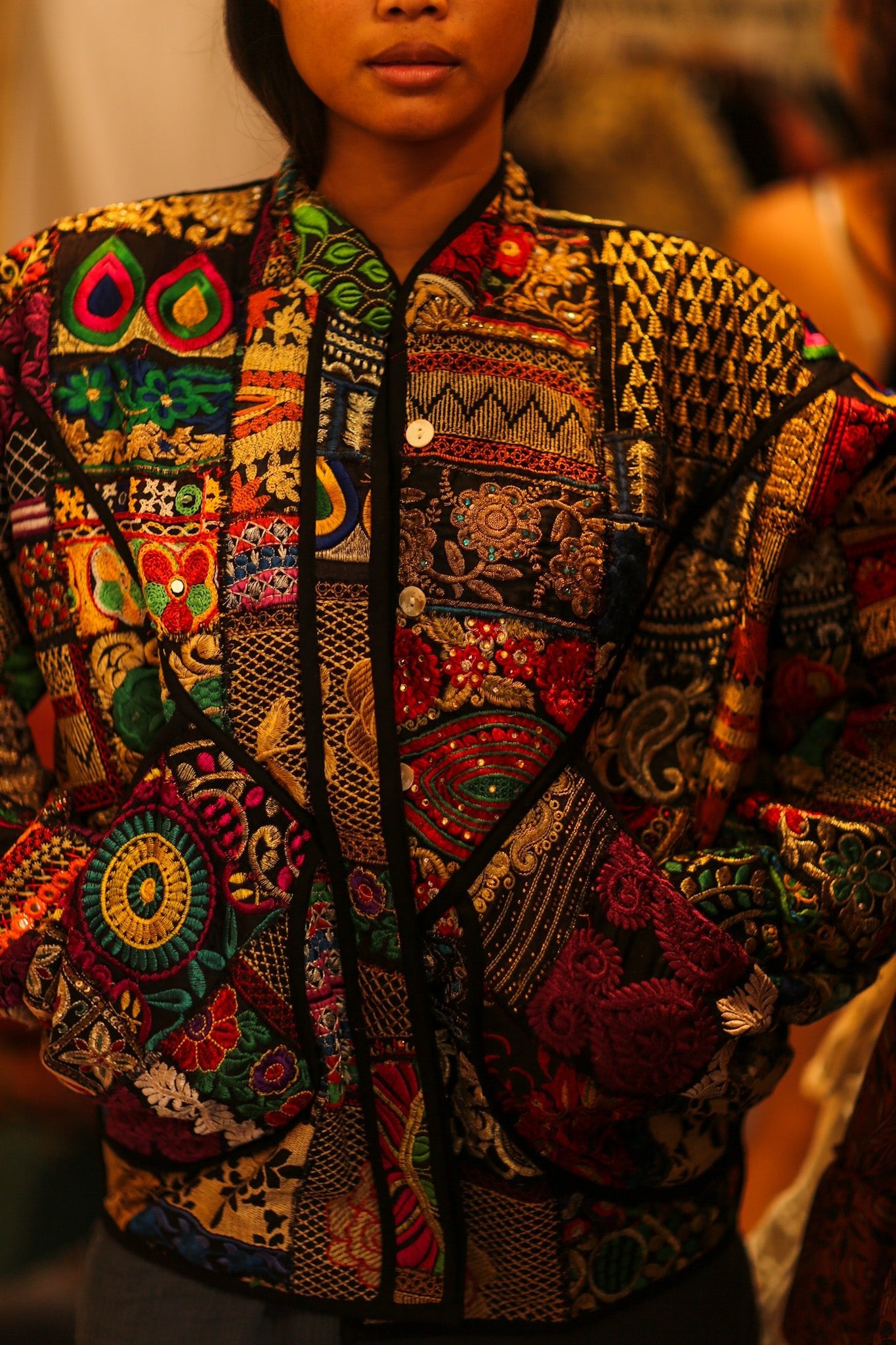 BLACK PATCHWORK JACKET FRINA - BANGKOK TAILOR CLOTHING STORE - HANDMADE CLOTHING