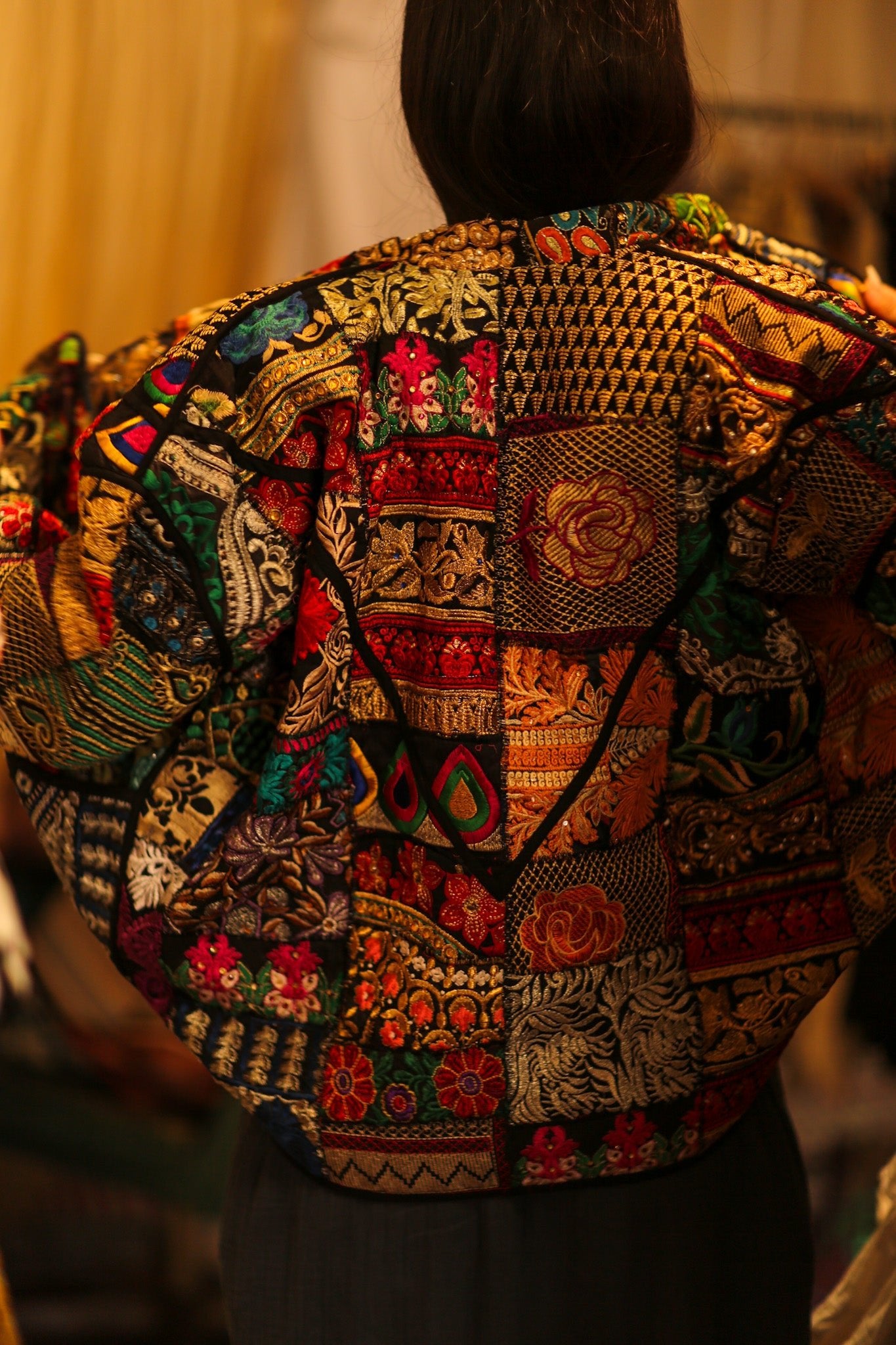 BLACK PATCHWORK JACKET FRINA - BANGKOK TAILOR CLOTHING STORE - HANDMADE CLOTHING