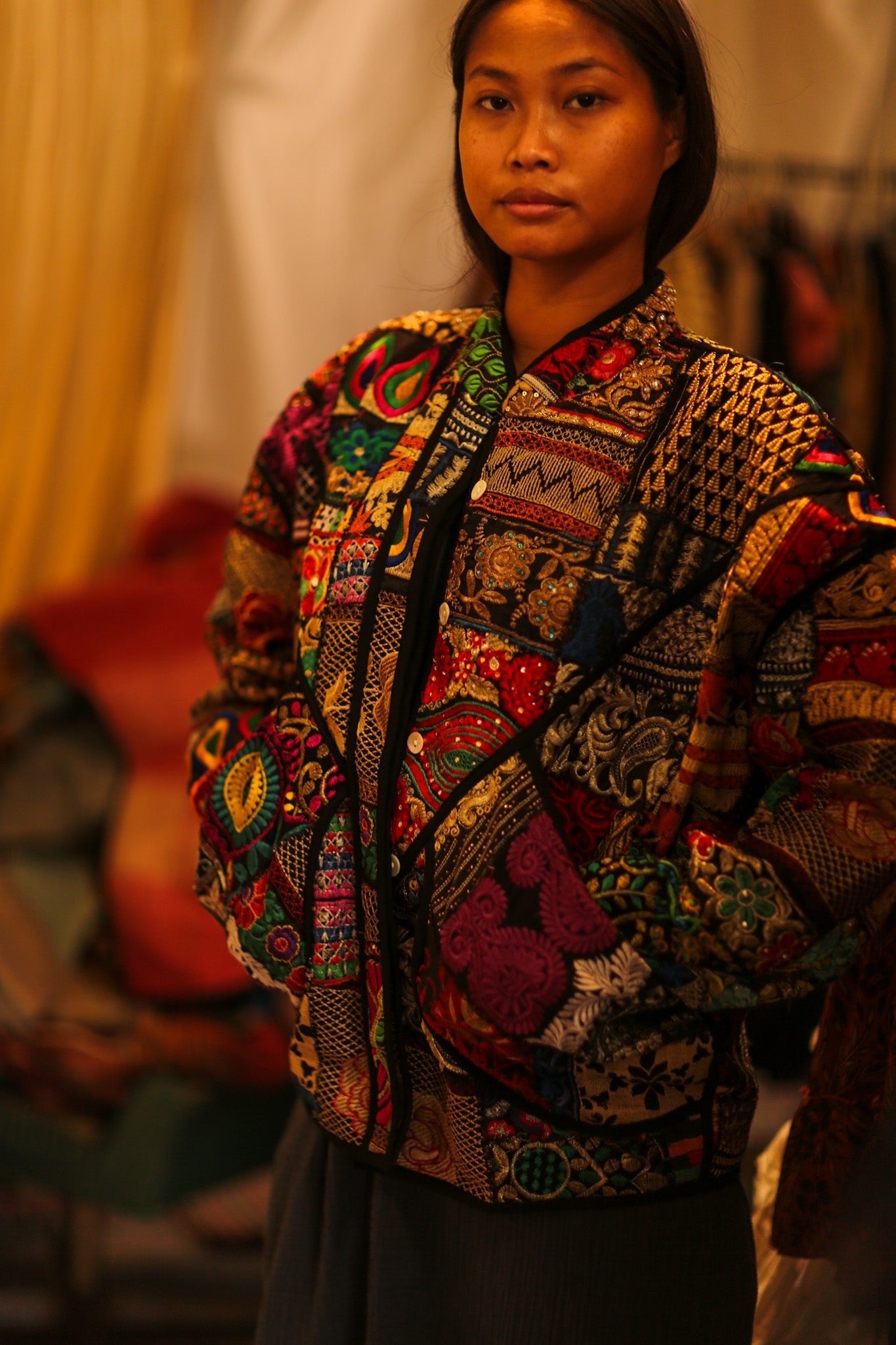 BLACK PATCHWORK JACKET FRINA - BANGKOK TAILOR CLOTHING STORE - HANDMADE CLOTHING