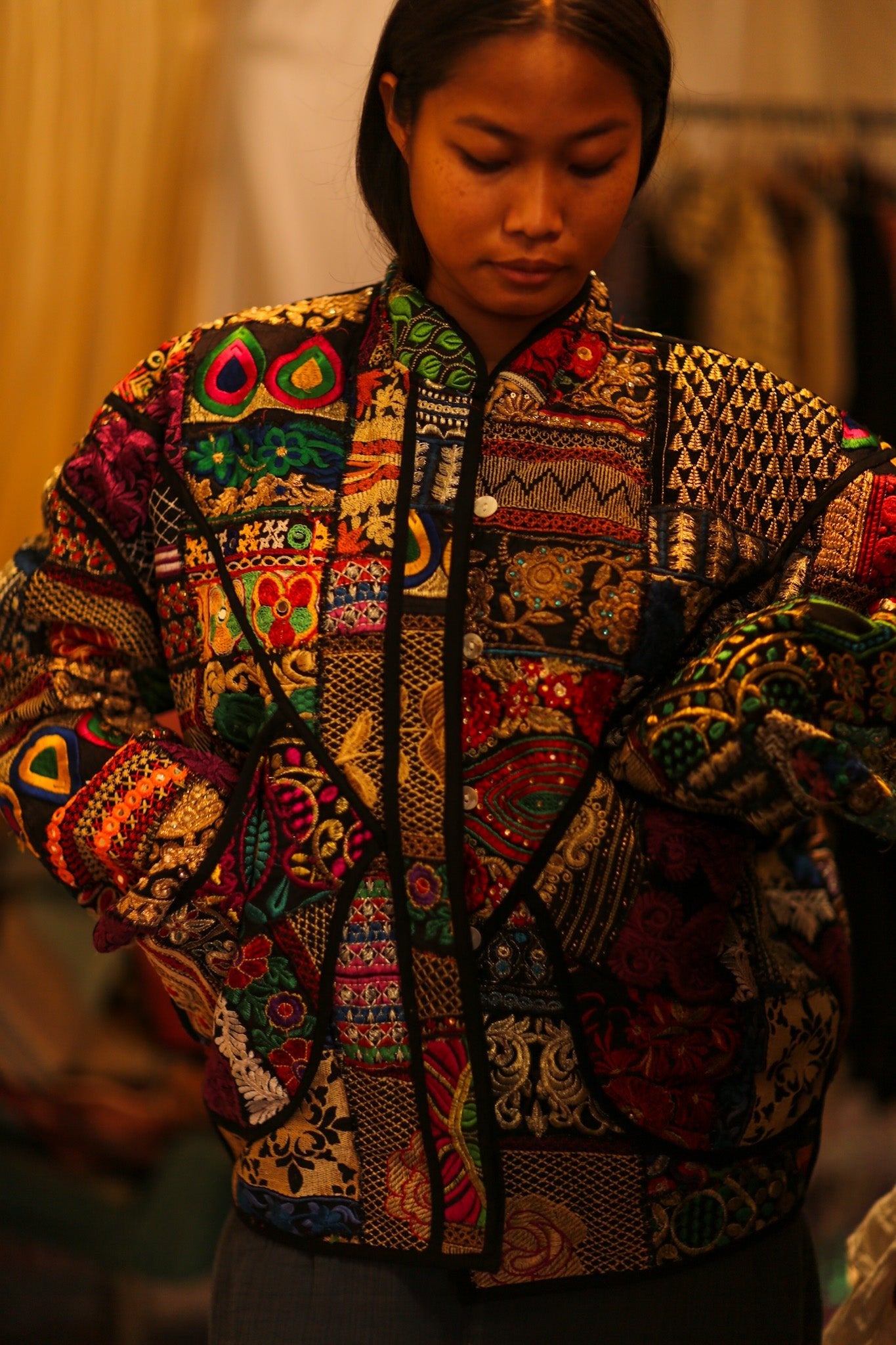 BLACK PATCHWORK JACKET FRINA - BANGKOK TAILOR CLOTHING STORE - HANDMADE CLOTHING