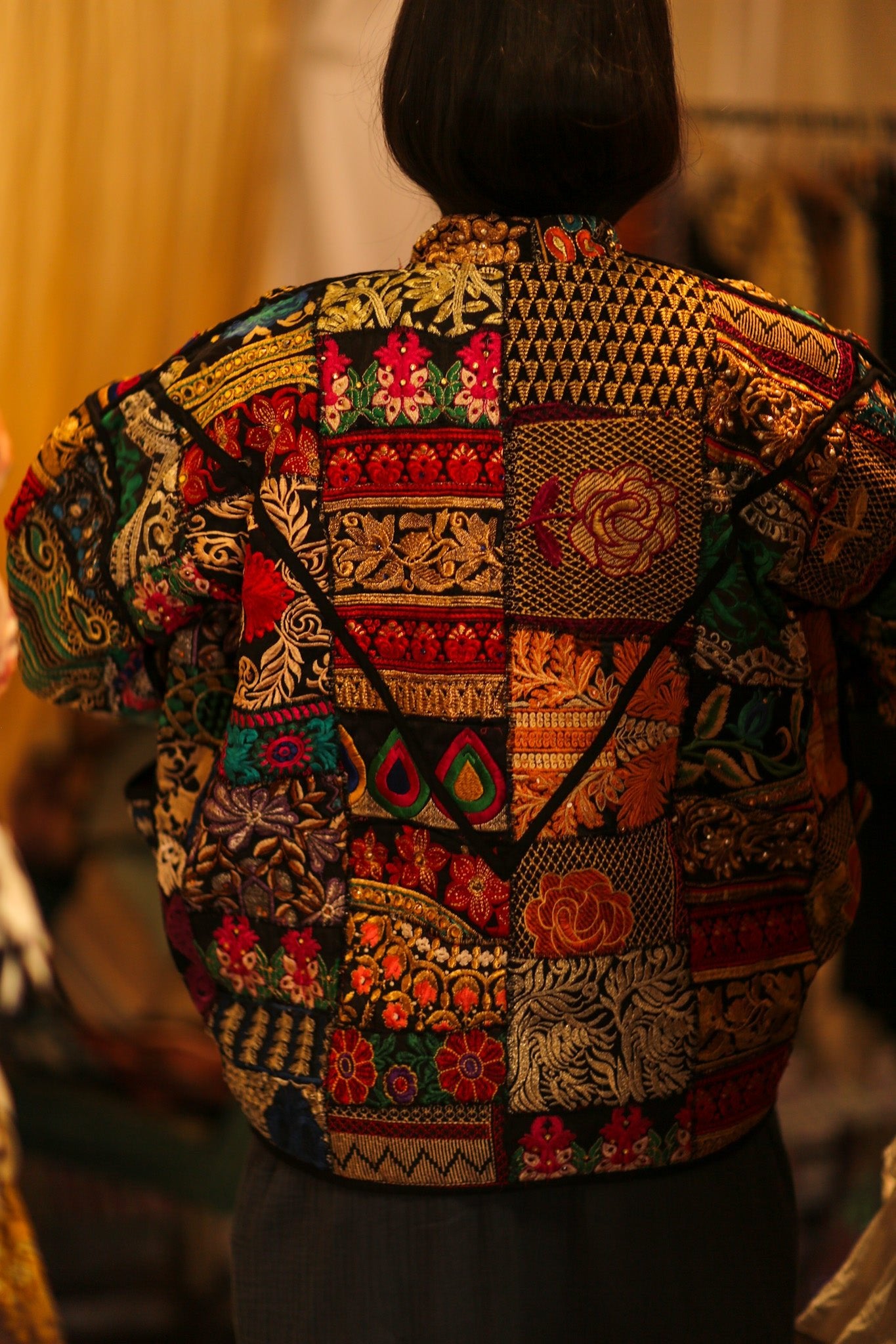 BLACK PATCHWORK JACKET FRINA - BANGKOK TAILOR CLOTHING STORE - HANDMADE CLOTHING