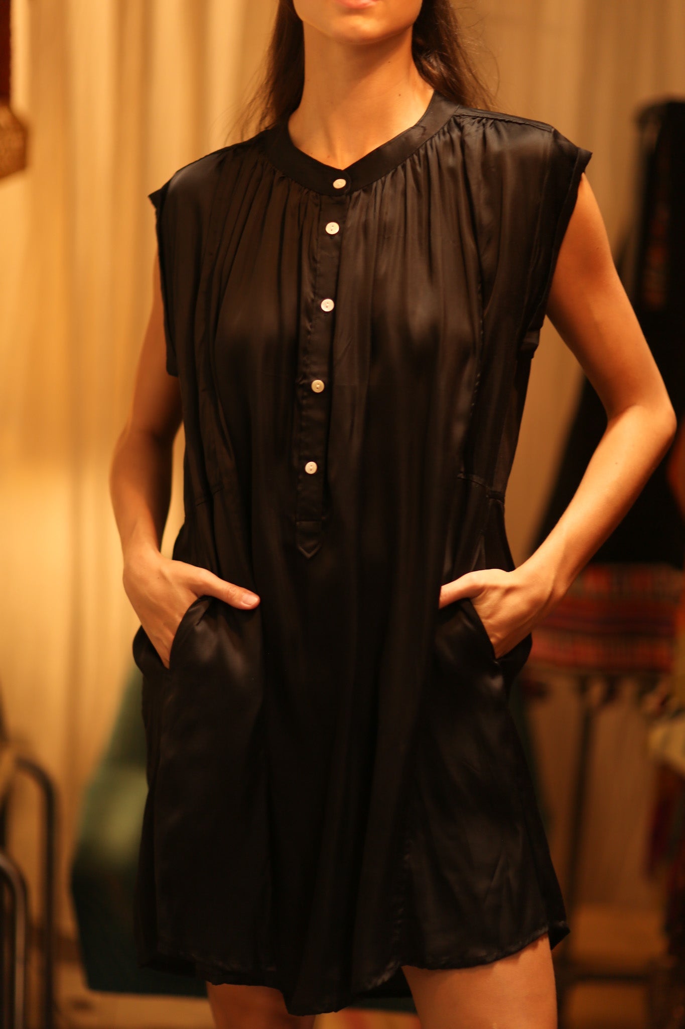 BLACK SILK DRESS MARY - BANGKOK TAILOR CLOTHING STORE - HANDMADE CLOTHING
