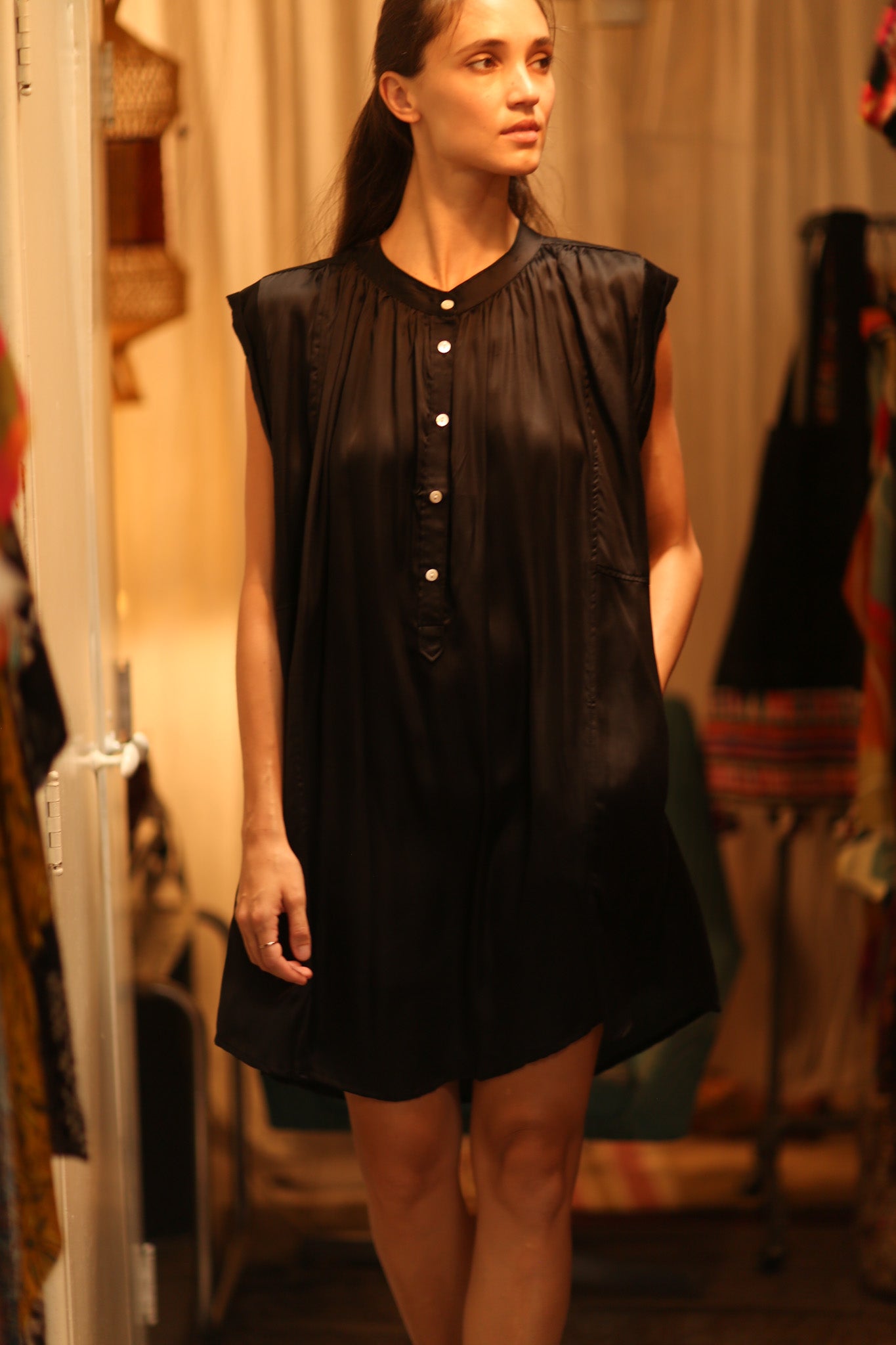 BLACK SILK DRESS MARY - BANGKOK TAILOR CLOTHING STORE - HANDMADE CLOTHING