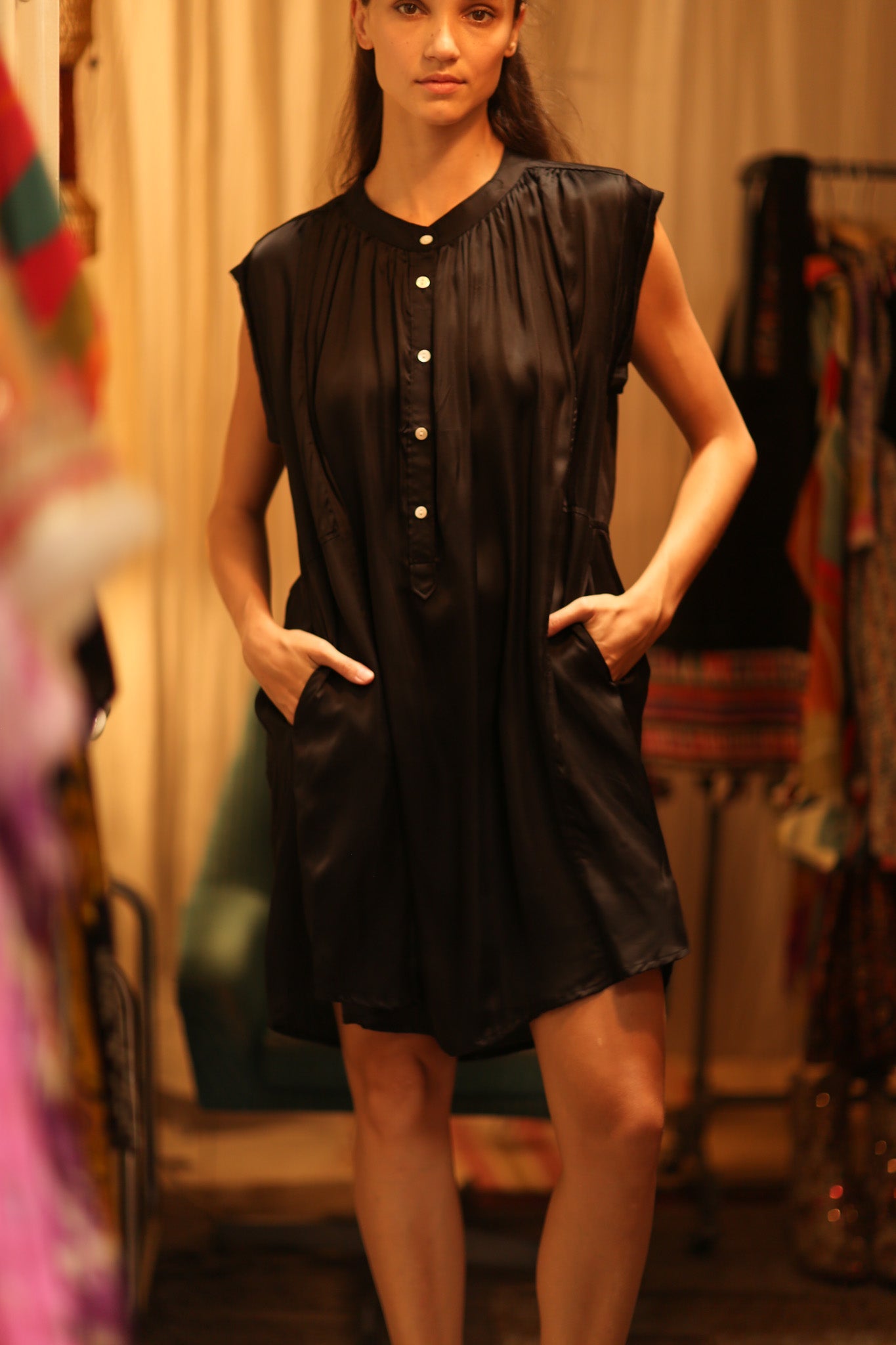 BLACK SILK DRESS MARY - BANGKOK TAILOR CLOTHING STORE - HANDMADE CLOTHING