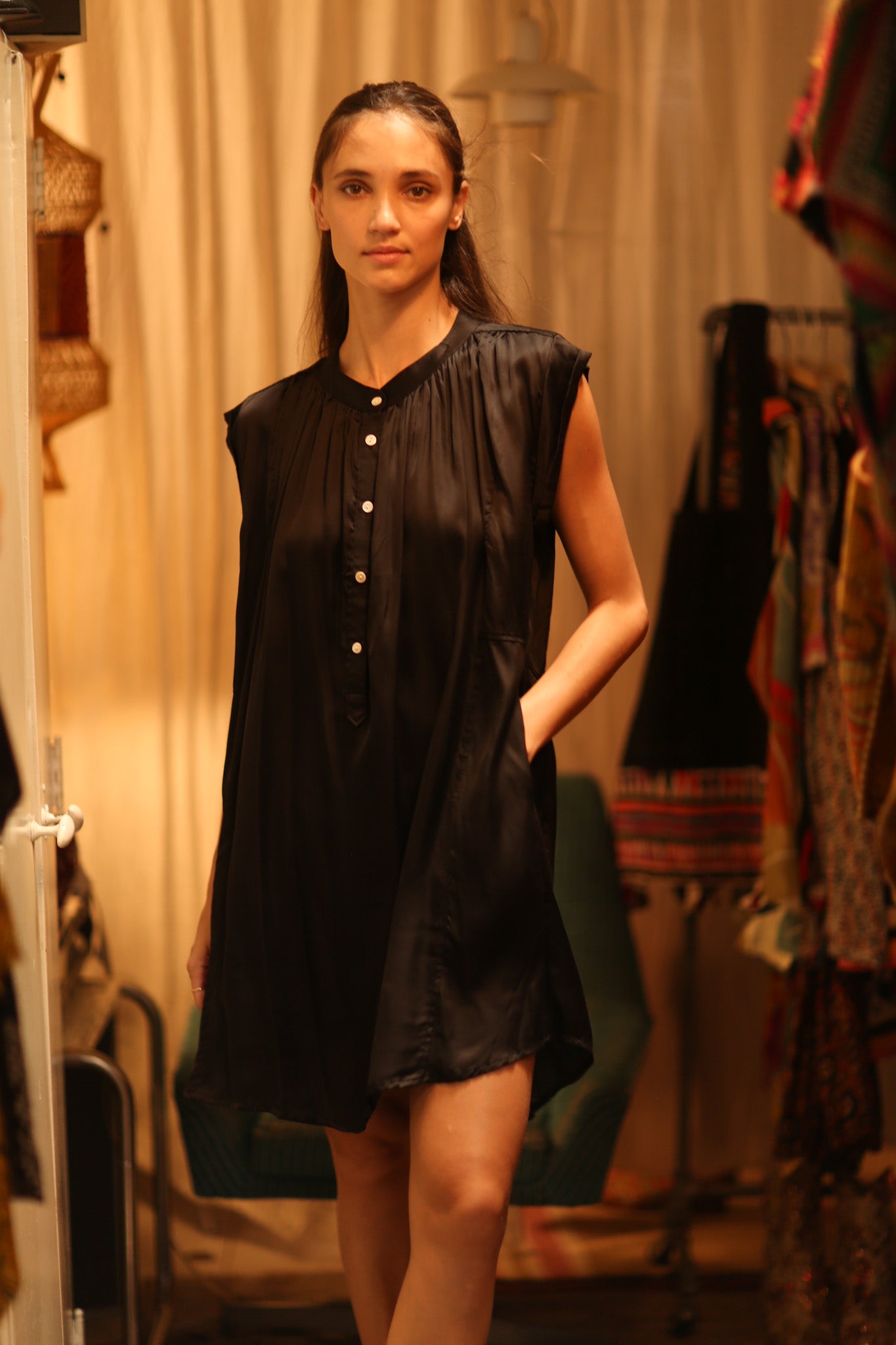 BLACK SILK DRESS MARY - BANGKOK TAILOR CLOTHING STORE - HANDMADE CLOTHING