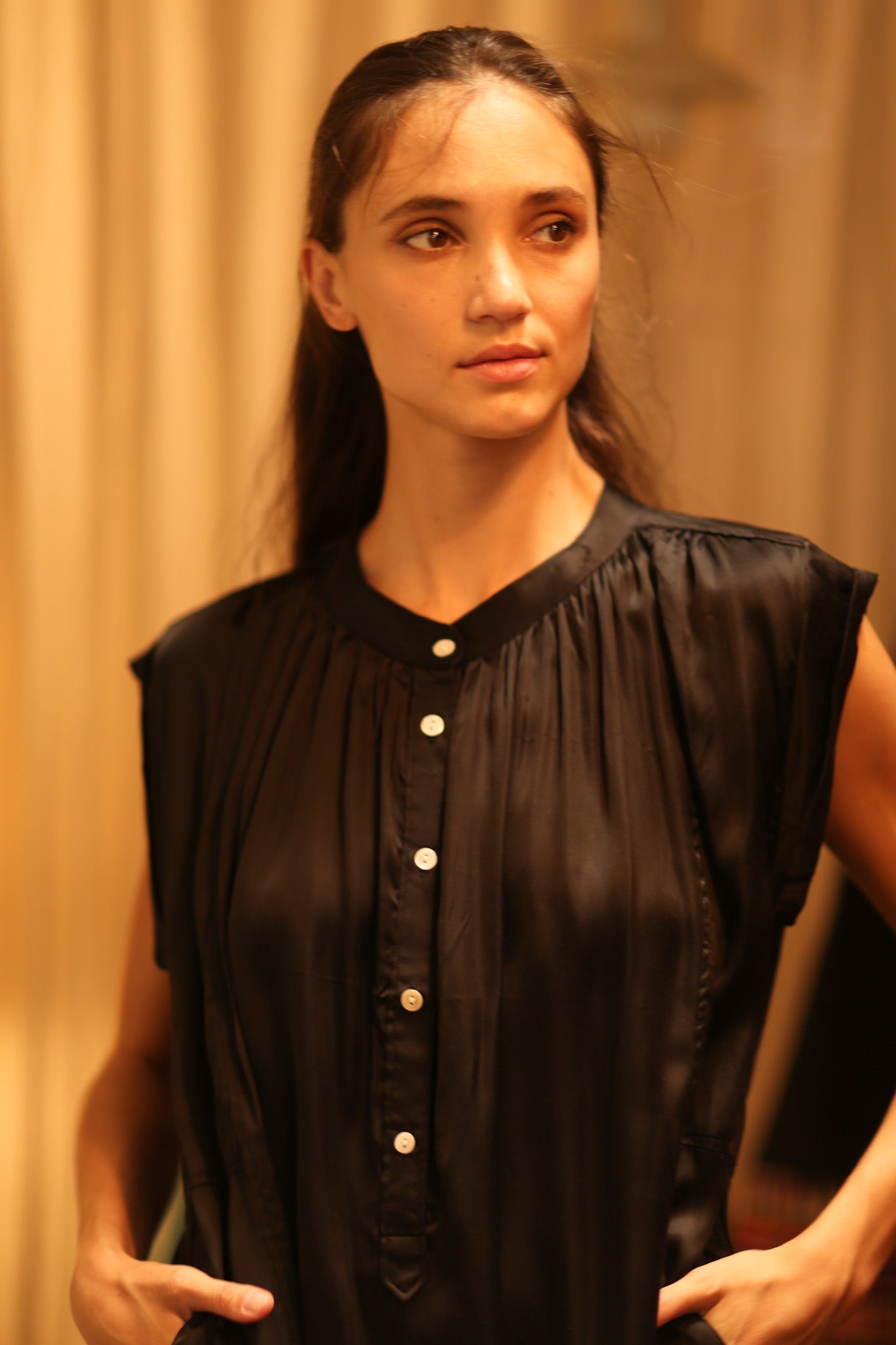 BLACK SILK DRESS MARY - BANGKOK TAILOR CLOTHING STORE - HANDMADE CLOTHING