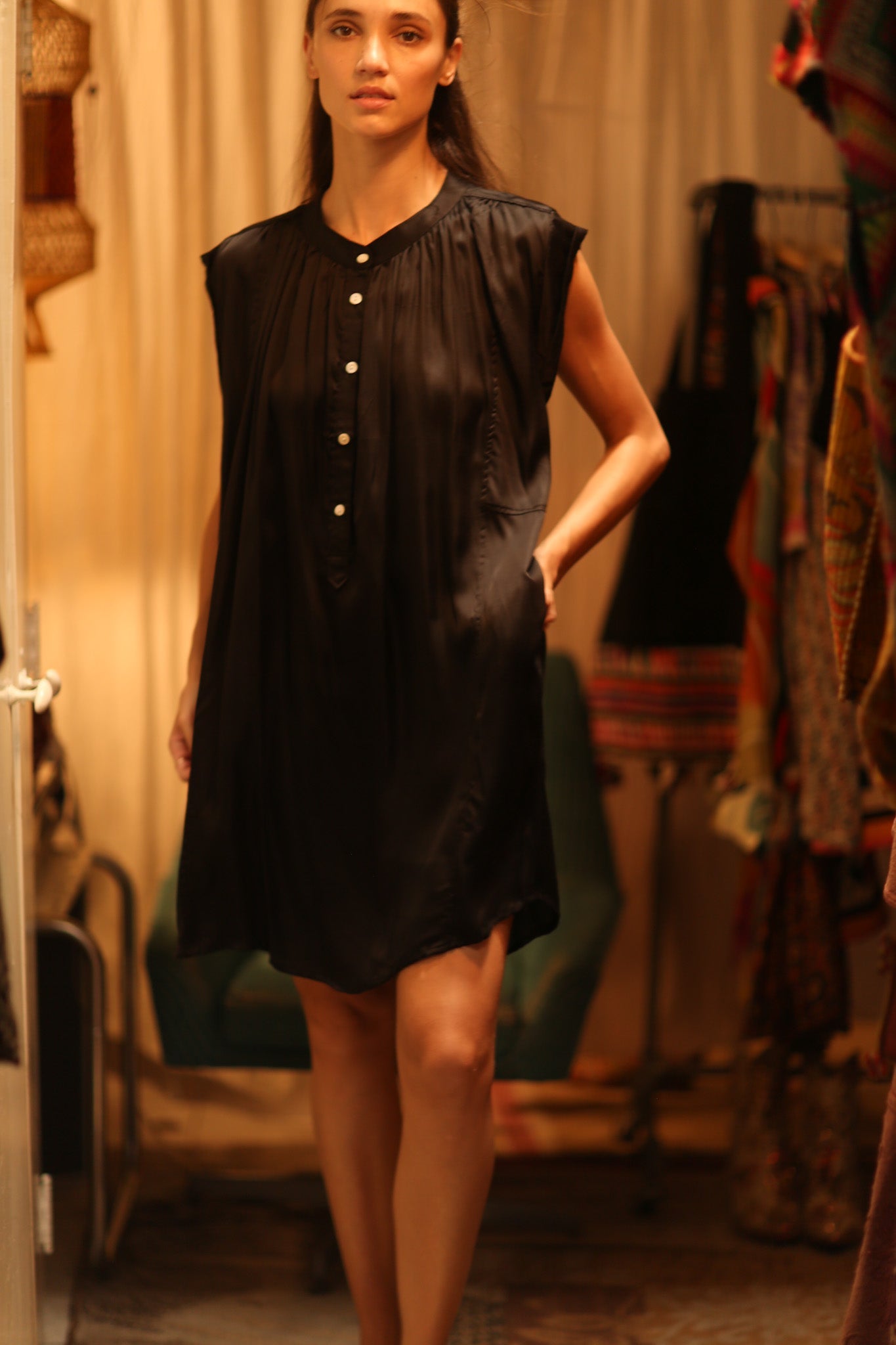 BLACK SILK DRESS MARY - BANGKOK TAILOR CLOTHING STORE - HANDMADE CLOTHING