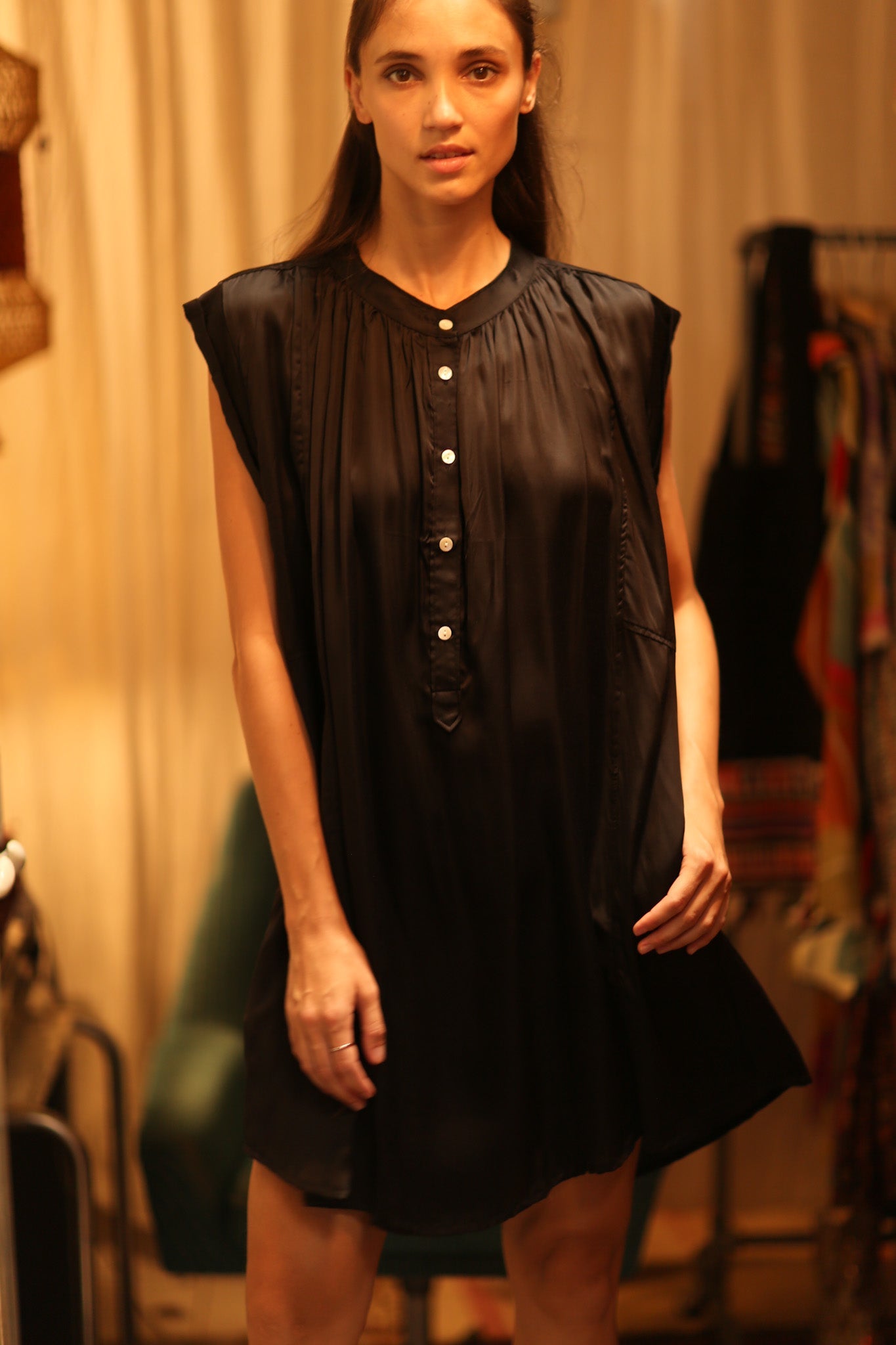 BLACK SILK DRESS MARY - BANGKOK TAILOR CLOTHING STORE - HANDMADE CLOTHING