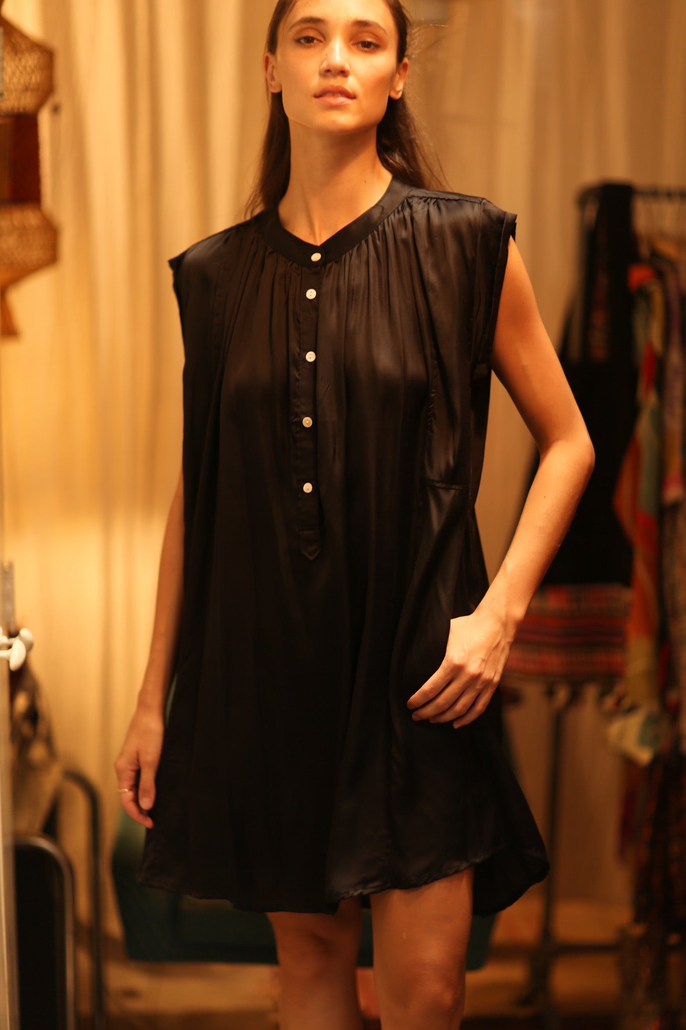 BLACK SILK DRESS MARY - BANGKOK TAILOR CLOTHING STORE - HANDMADE CLOTHING