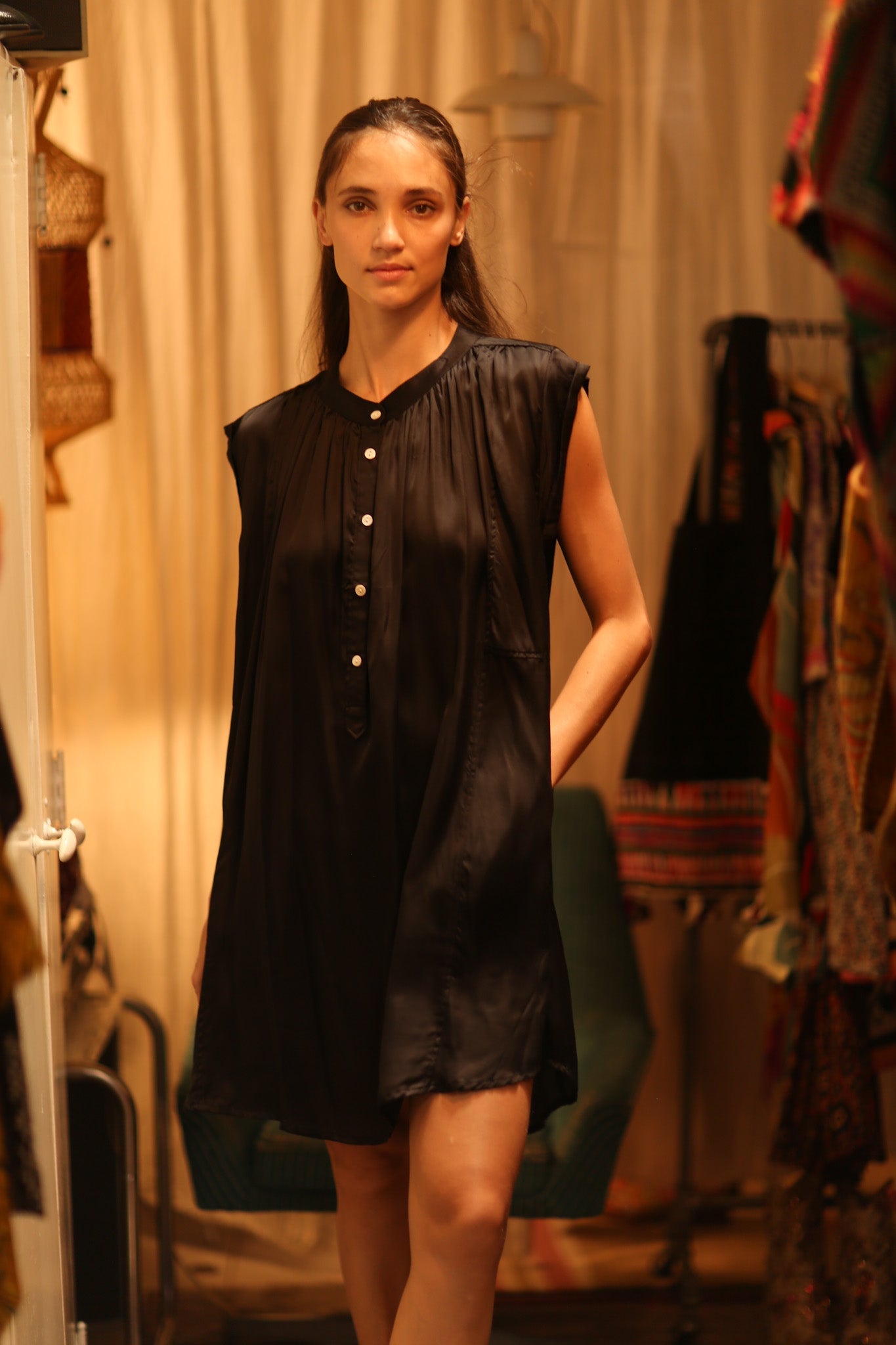 BLACK SILK DRESS MARY - BANGKOK TAILOR CLOTHING STORE - HANDMADE CLOTHING
