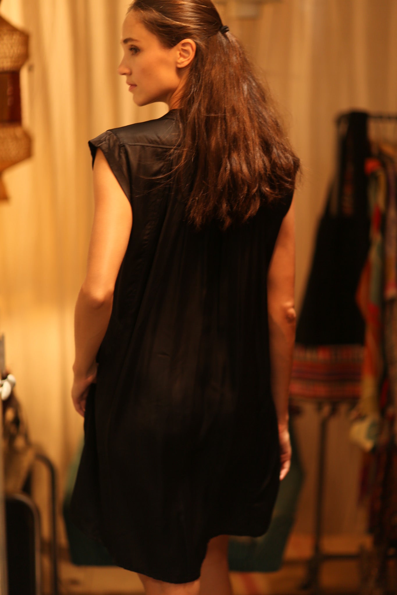 BLACK SILK DRESS MARY - BANGKOK TAILOR CLOTHING STORE - HANDMADE CLOTHING