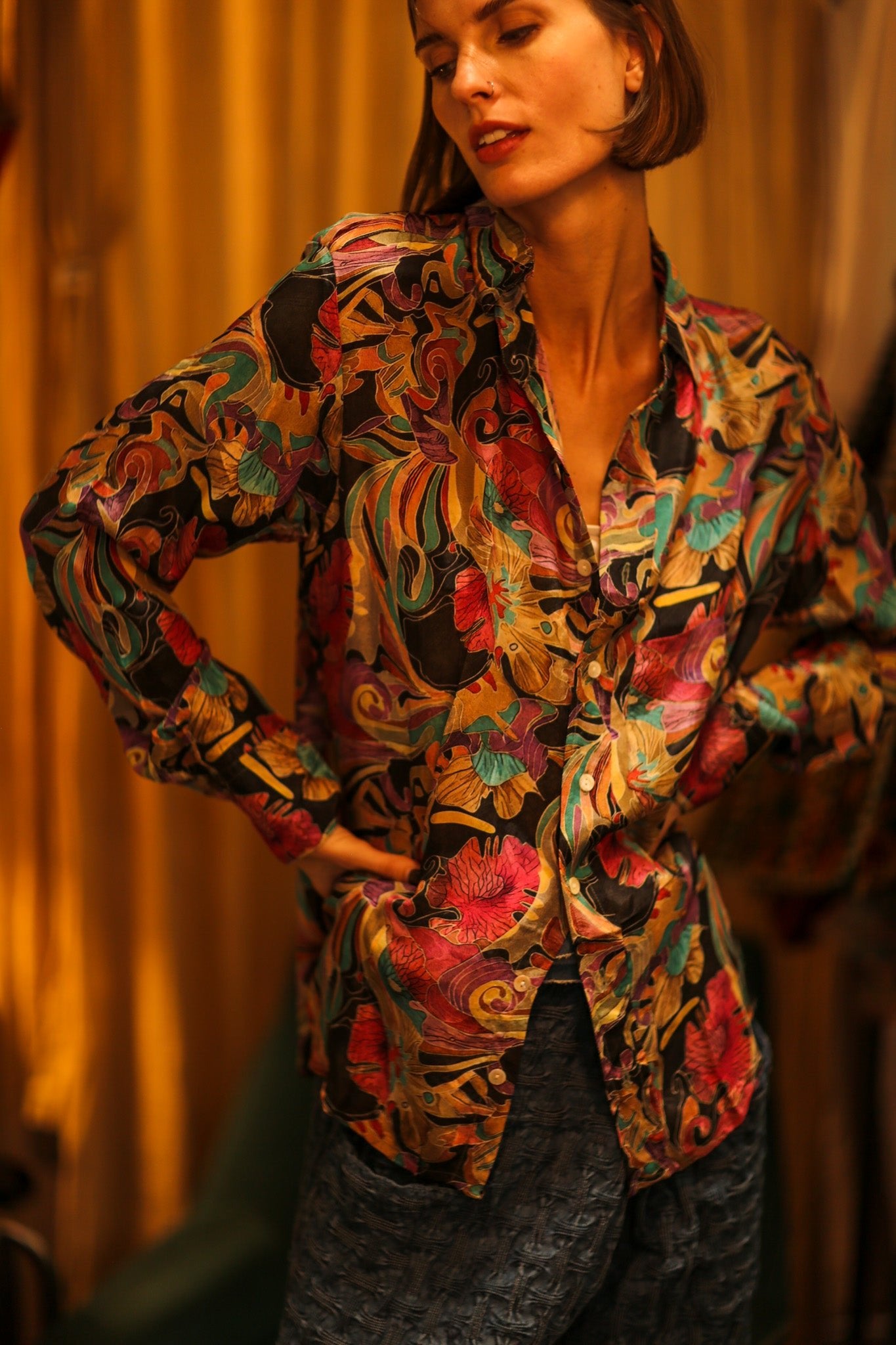 BOYFRIEND BILLIE BLACK OCEAN FLOWERS - BANGKOK TAILOR CLOTHING STORE - HANDMADE CLOTHING