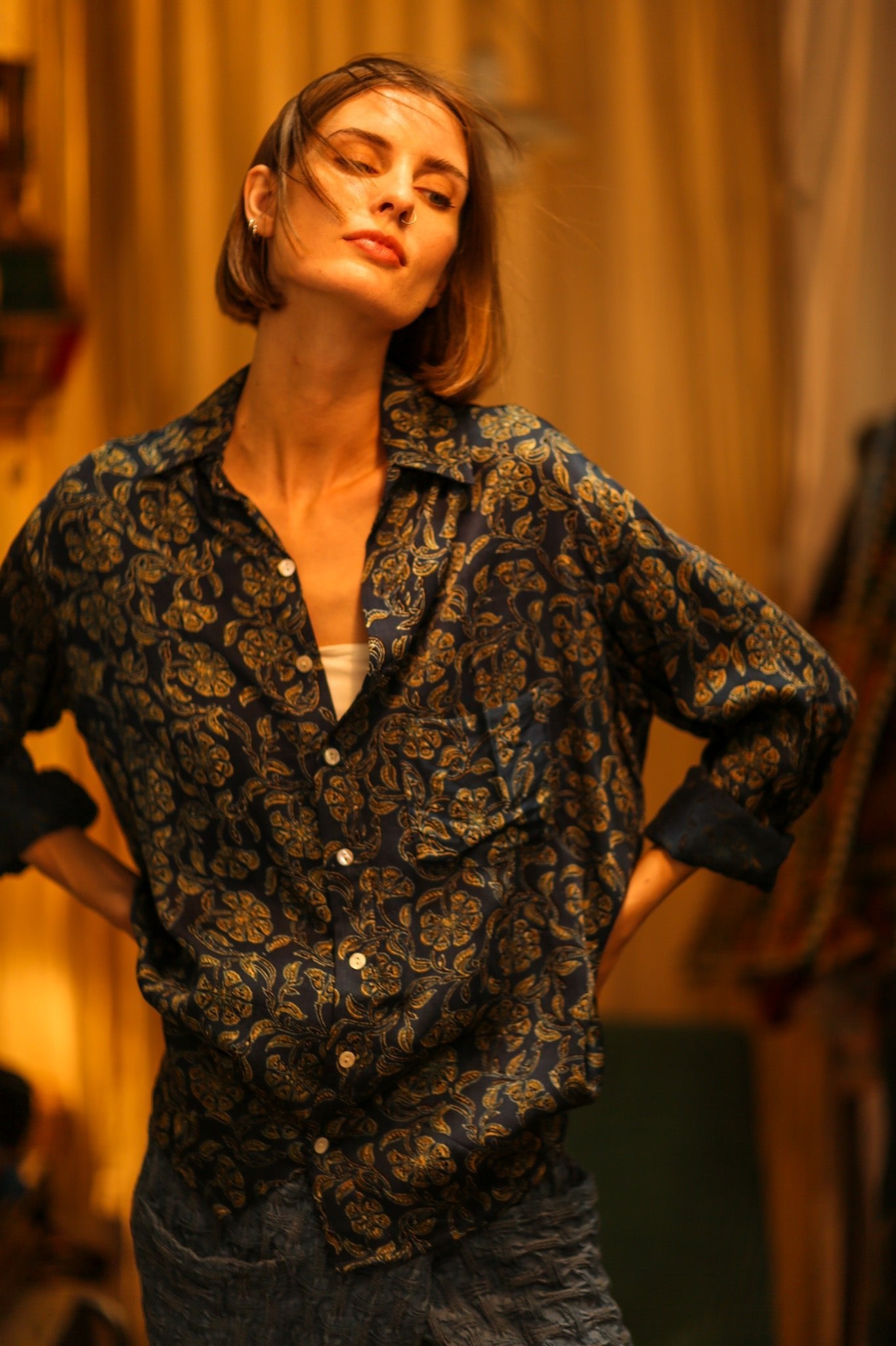 BOYFRIEND BILLIE NAVY BLUE FLOWER - BANGKOK TAILOR CLOTHING STORE - HANDMADE CLOTHING