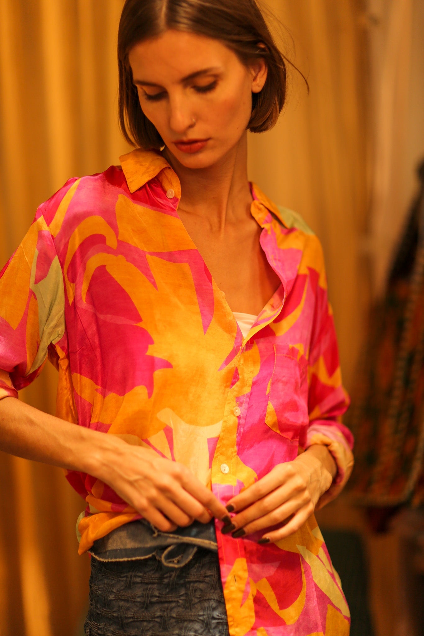 BOYFRIEND BILLIE PINK AND YELLOW SPLASH - BANGKOK TAILOR CLOTHING STORE - HANDMADE CLOTHING