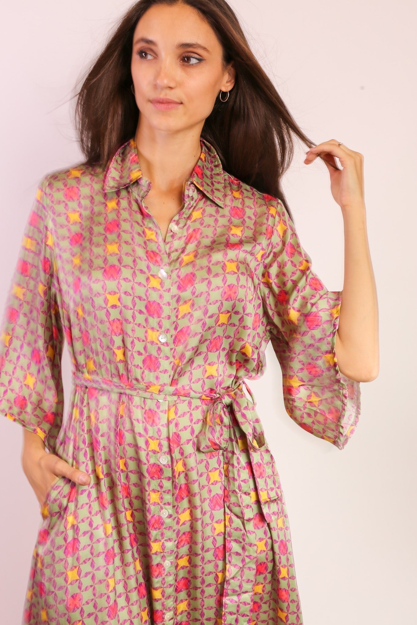 BUTTON DOWN DRESS KIMONO SOKAGI - BANGKOK TAILOR CLOTHING STORE - HANDMADE CLOTHING
