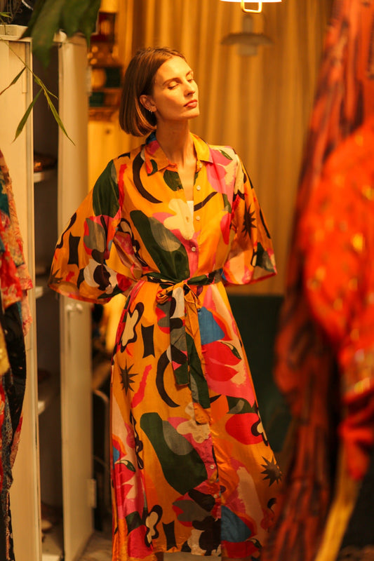 BUTTON DOWN SILK DRESS AEKI - BANGKOK TAILOR CLOTHING STORE - HANDMADE CLOTHING