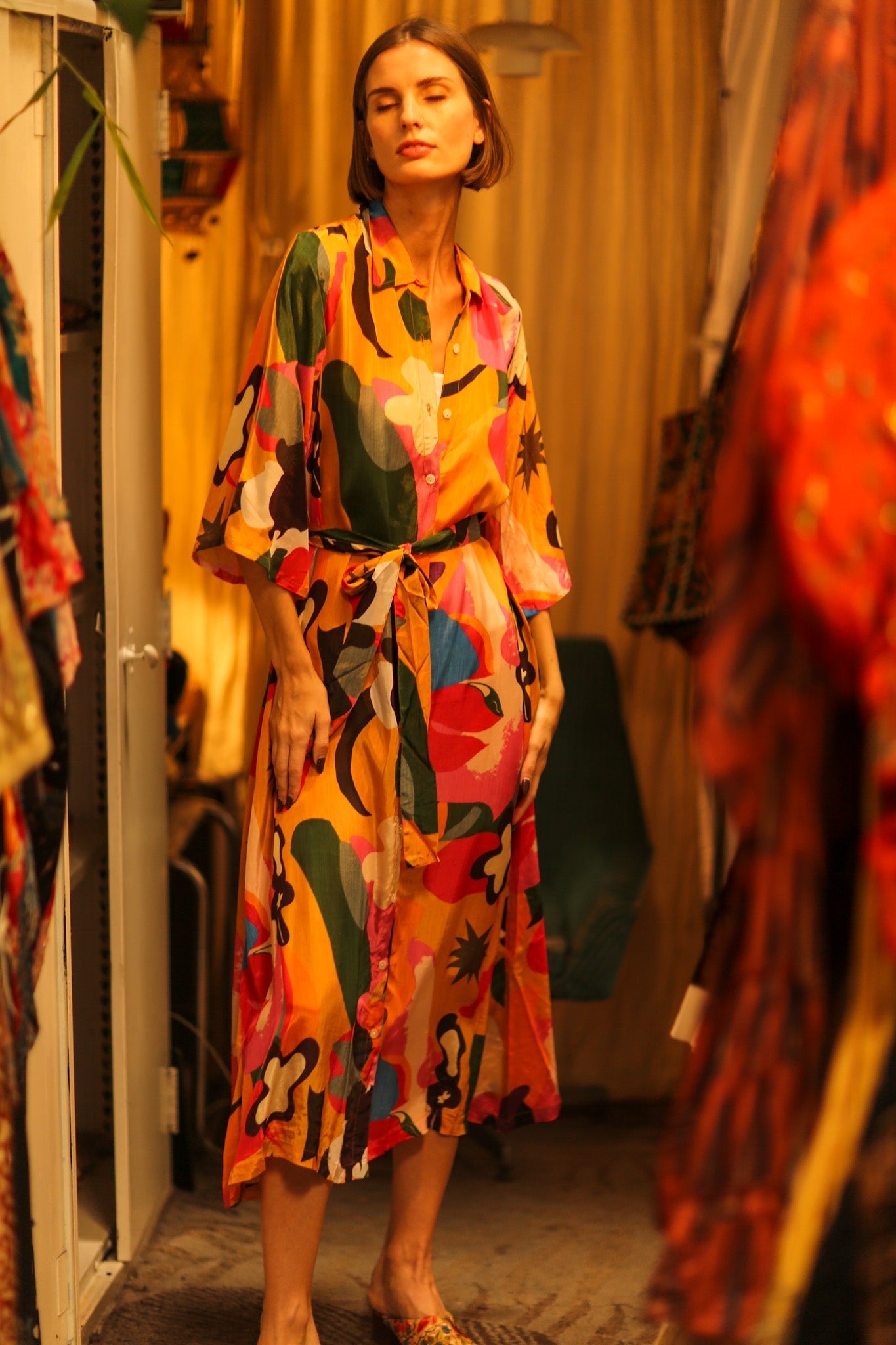 BUTTON DOWN SILK DRESS AEKI - BANGKOK TAILOR CLOTHING STORE - HANDMADE CLOTHING