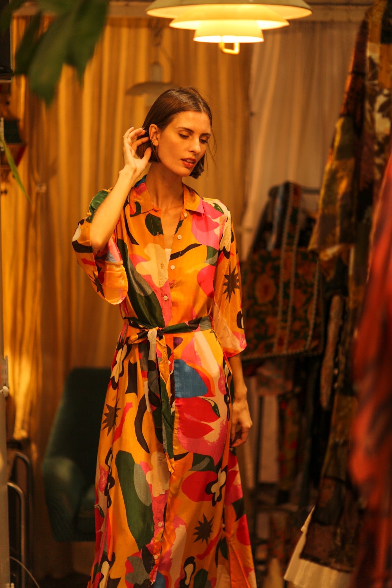 BUTTON DOWN SILK DRESS AEKI - BANGKOK TAILOR CLOTHING STORE - HANDMADE CLOTHING