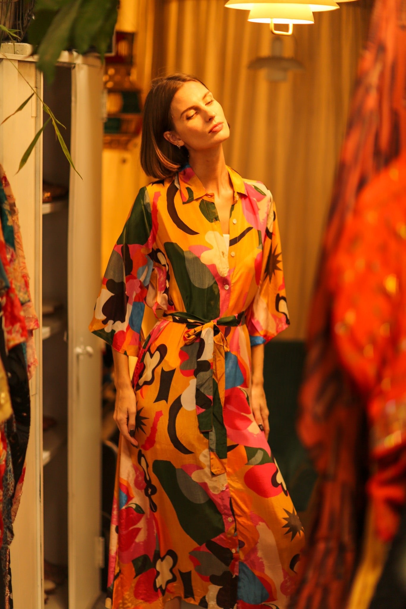 BUTTON DOWN SILK DRESS AEKI - BANGKOK TAILOR CLOTHING STORE - HANDMADE CLOTHING
