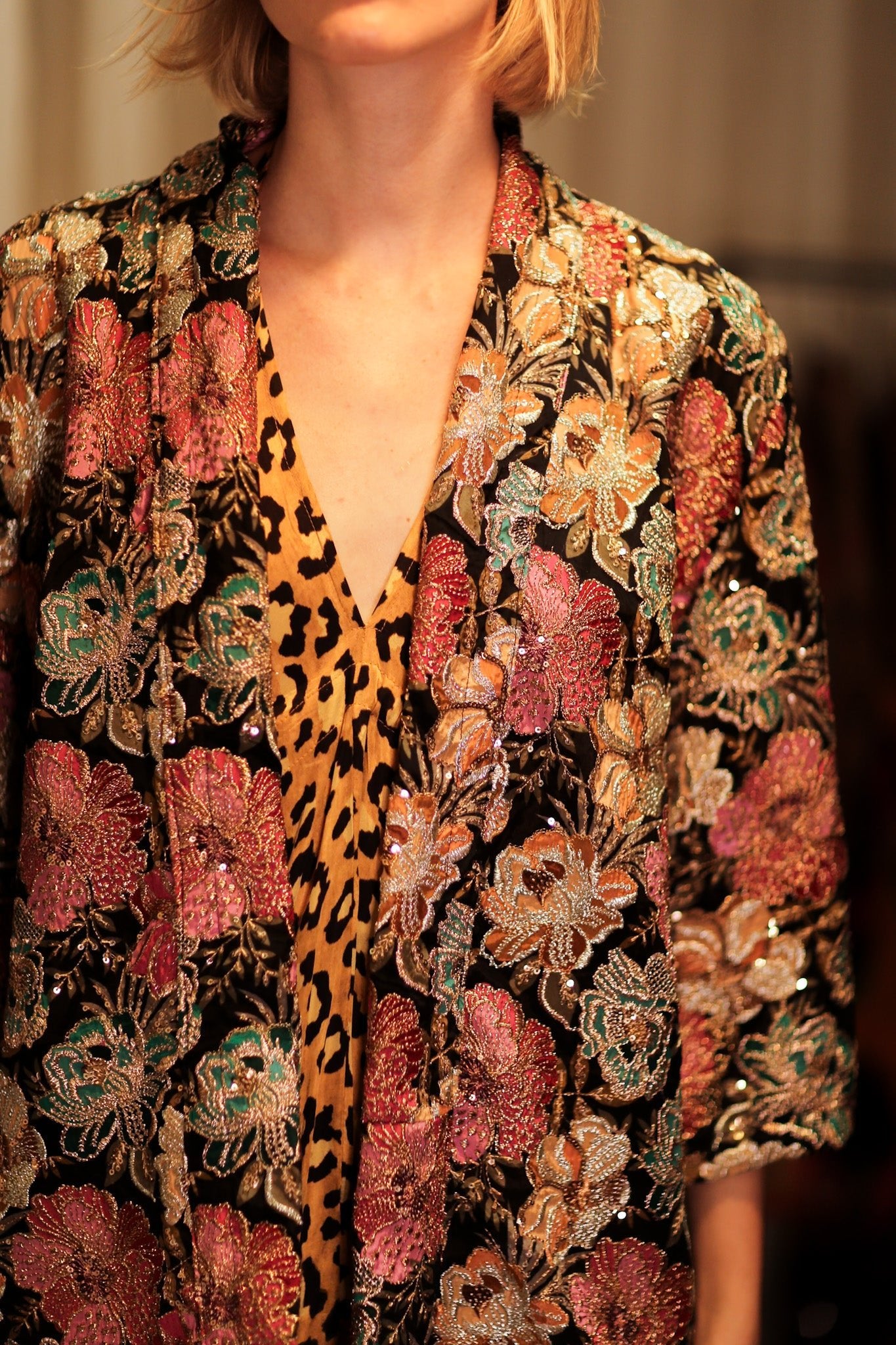 CARINE EMBROIDERED SILK KIMONO MULTI FLOWER - BANGKOK TAILOR CLOTHING STORE - HANDMADE CLOTHING