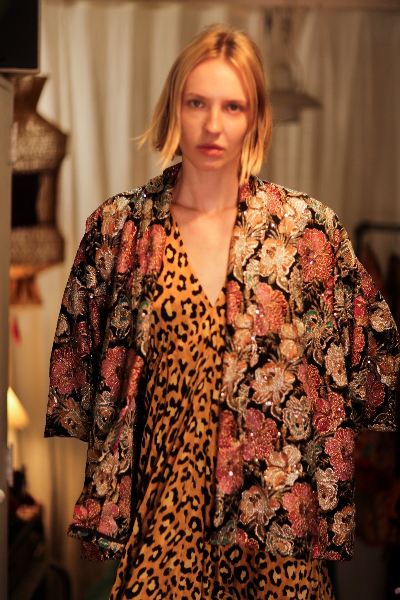 CARINE EMBROIDERED SILK KIMONO MULTI FLOWER - BANGKOK TAILOR CLOTHING STORE - HANDMADE CLOTHING