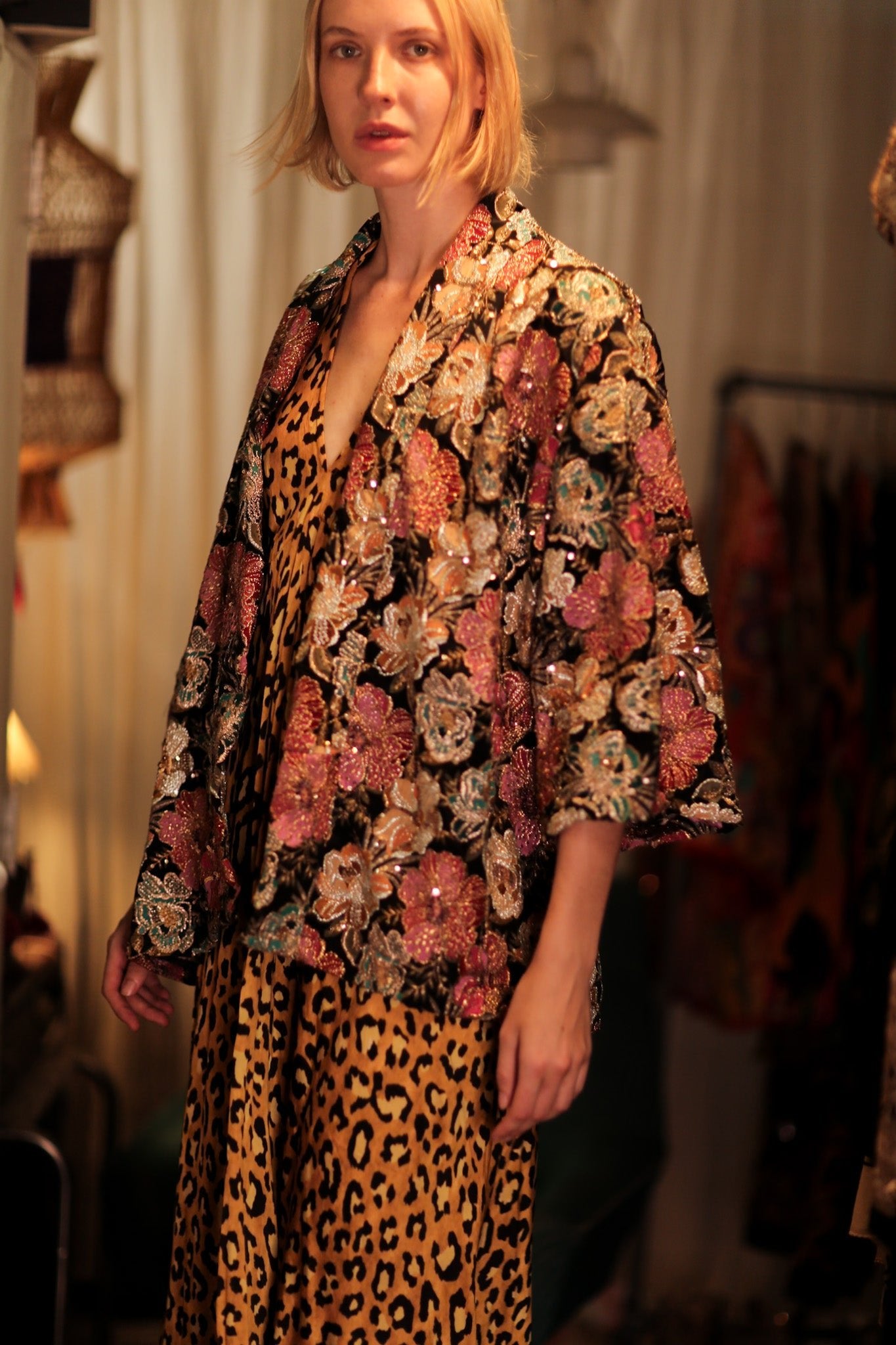 CARINE EMBROIDERED SILK KIMONO MULTI FLOWER - BANGKOK TAILOR CLOTHING STORE - HANDMADE CLOTHING