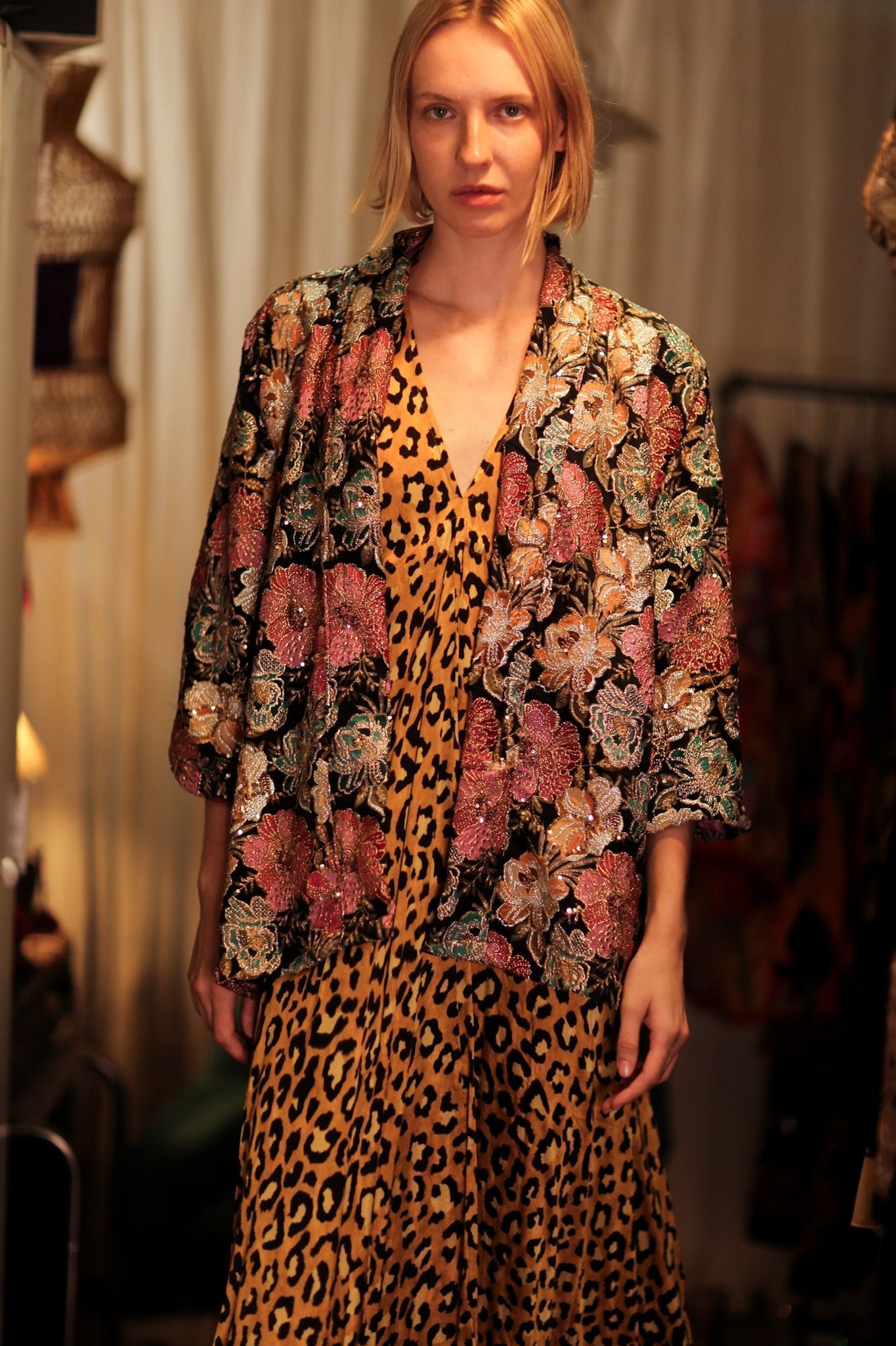CARINE EMBROIDERED SILK KIMONO MULTI FLOWER - BANGKOK TAILOR CLOTHING STORE - HANDMADE CLOTHING