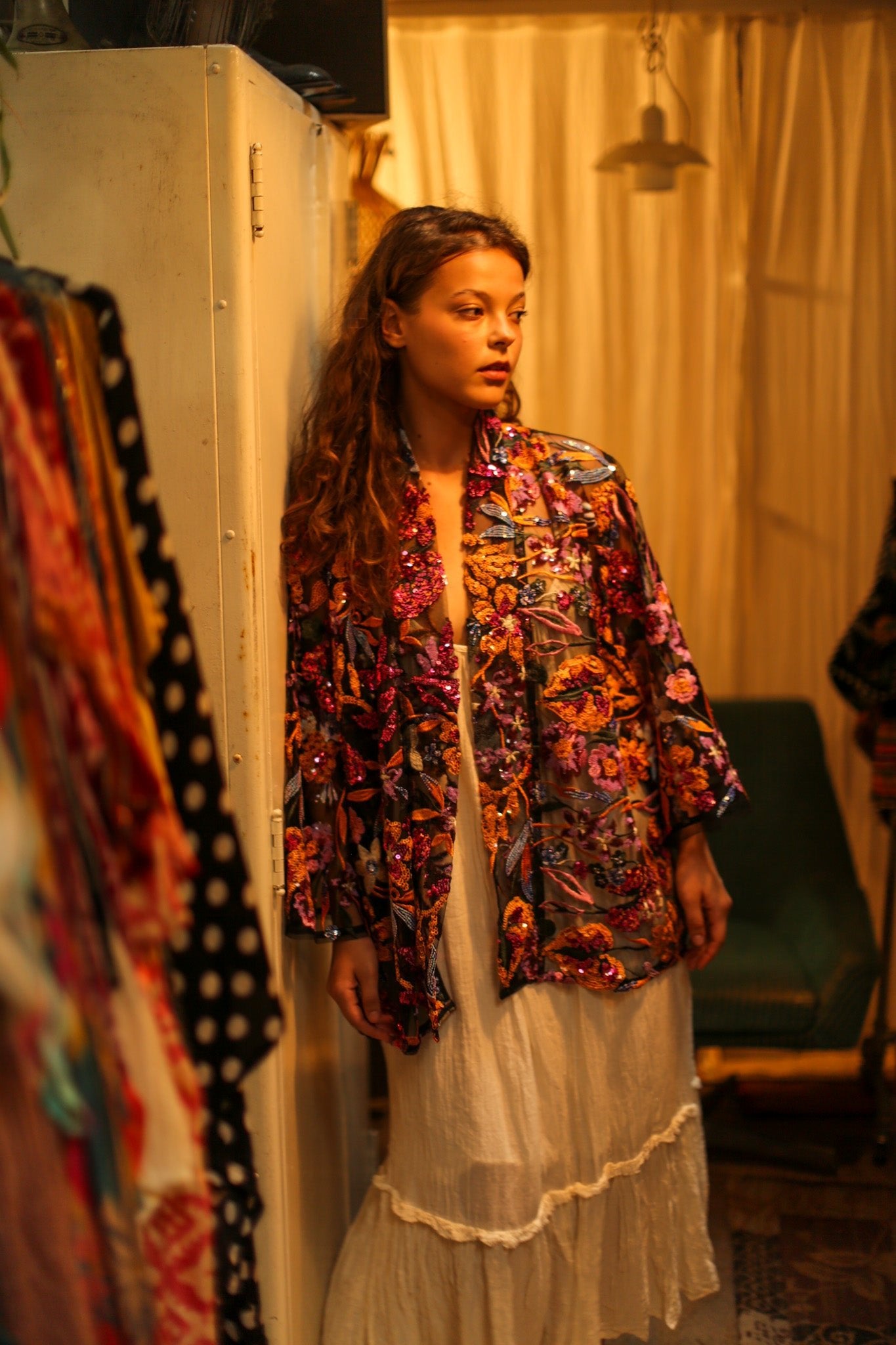 CARMEN SEQUINED EMBROIDERED SHORT KIMONO - BANGKOK TAILOR CLOTHING STORE - HANDMADE CLOTHING