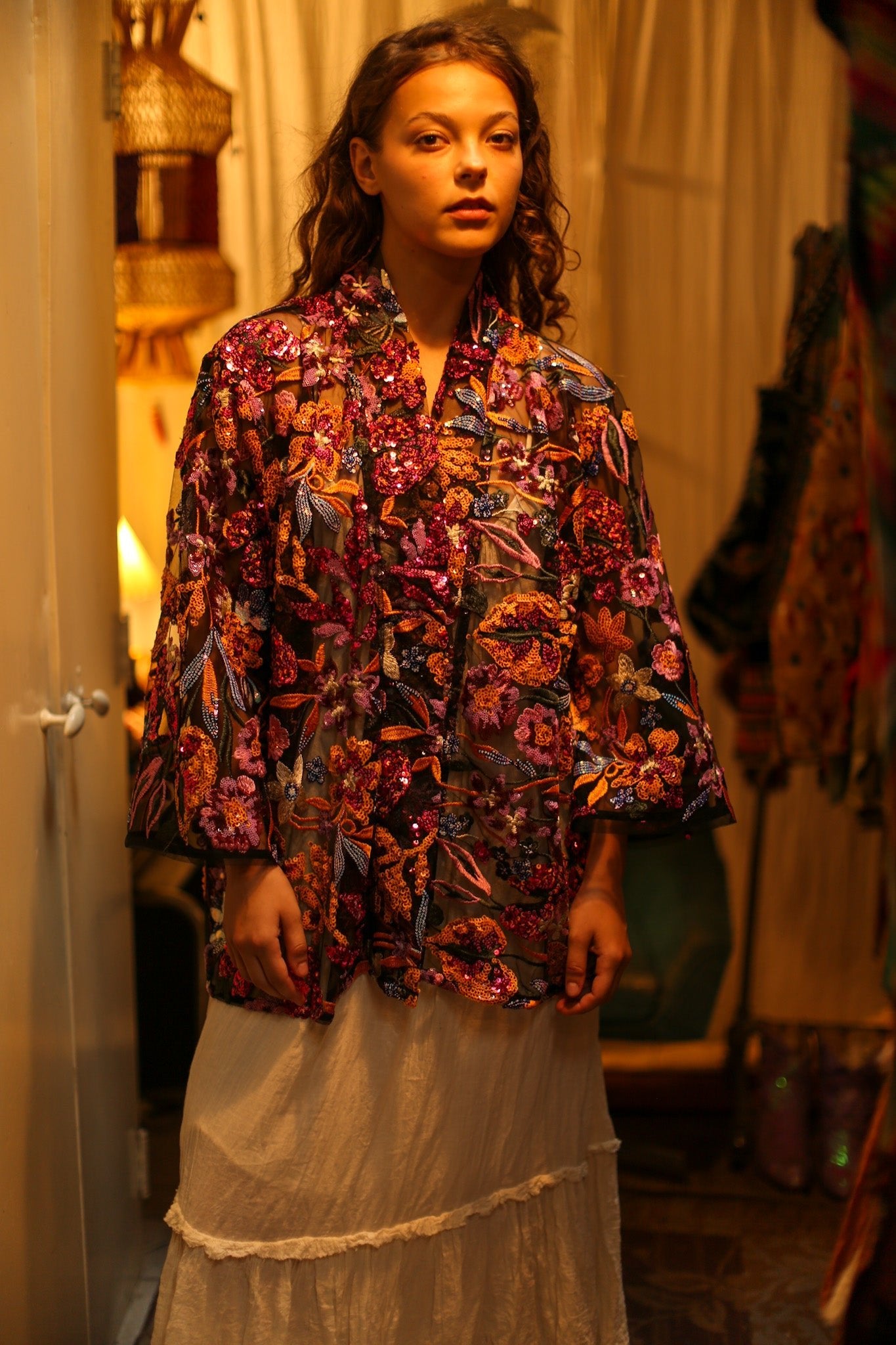 CARMEN SEQUINED EMBROIDERED SHORT KIMONO - BANGKOK TAILOR CLOTHING STORE - HANDMADE CLOTHING