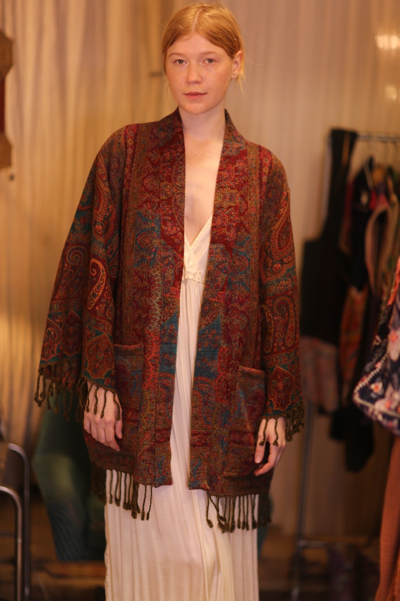 CONE PATTERN EMBROIDERED COTTON WOOL SHAWL HAYSHAN - BANGKOK TAILOR CLOTHING STORE - HANDMADE CLOTHING