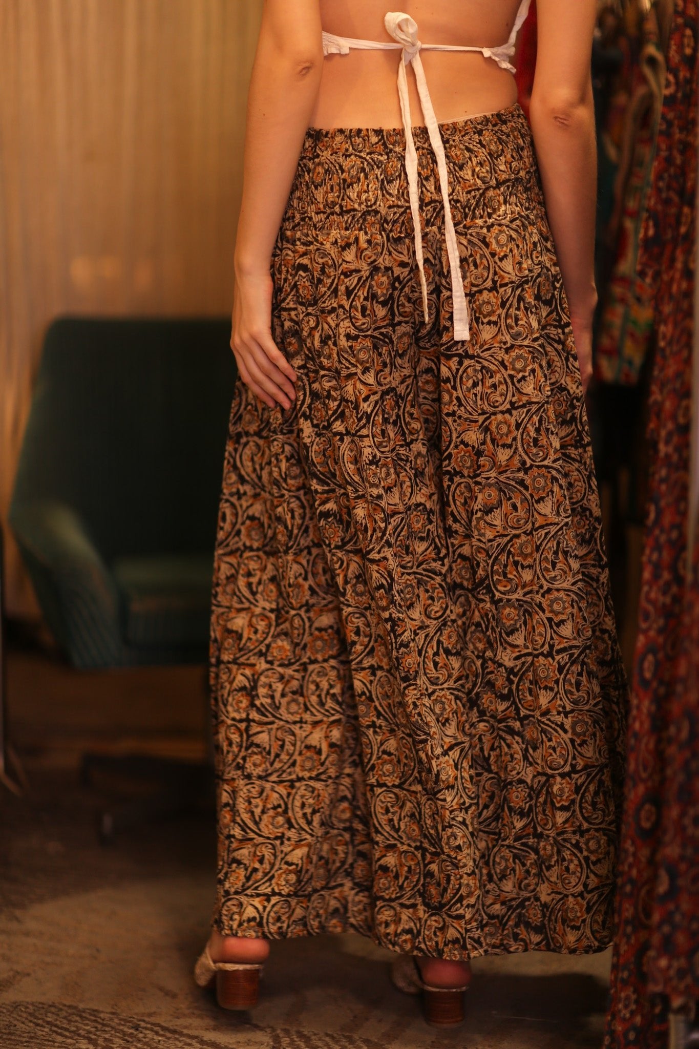 COTTON WIDE LEGS LONG PANTS RUBY SHWEWAR - BANGKOK TAILOR CLOTHING STORE - HANDMADE CLOTHING