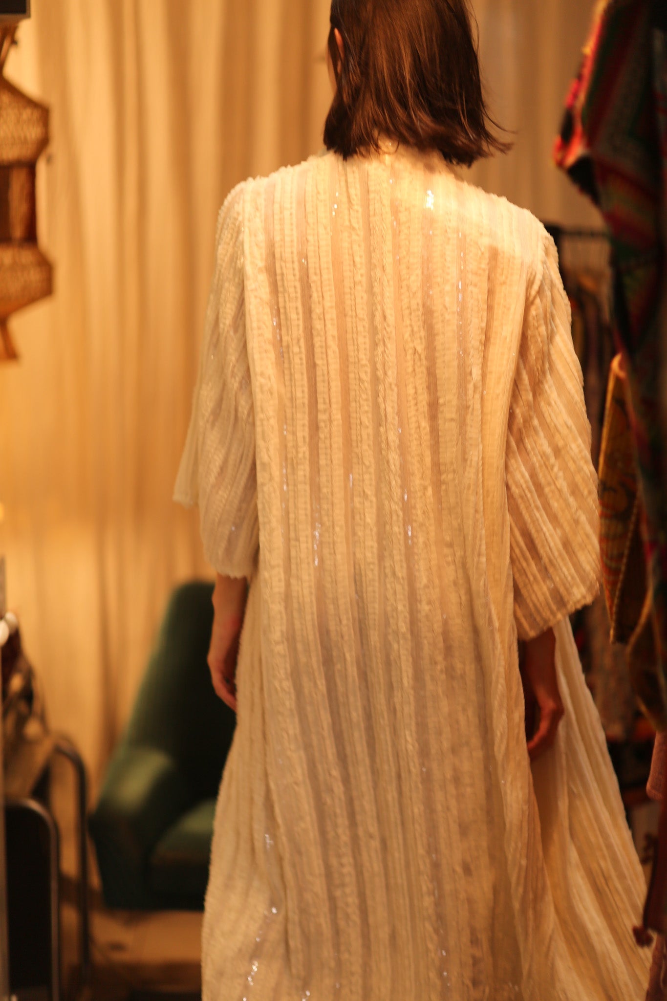 CREAM FRILL SEQUIN EMBROIDERED ISAI - BANGKOK TAILOR CLOTHING STORE - HANDMADE CLOTHING