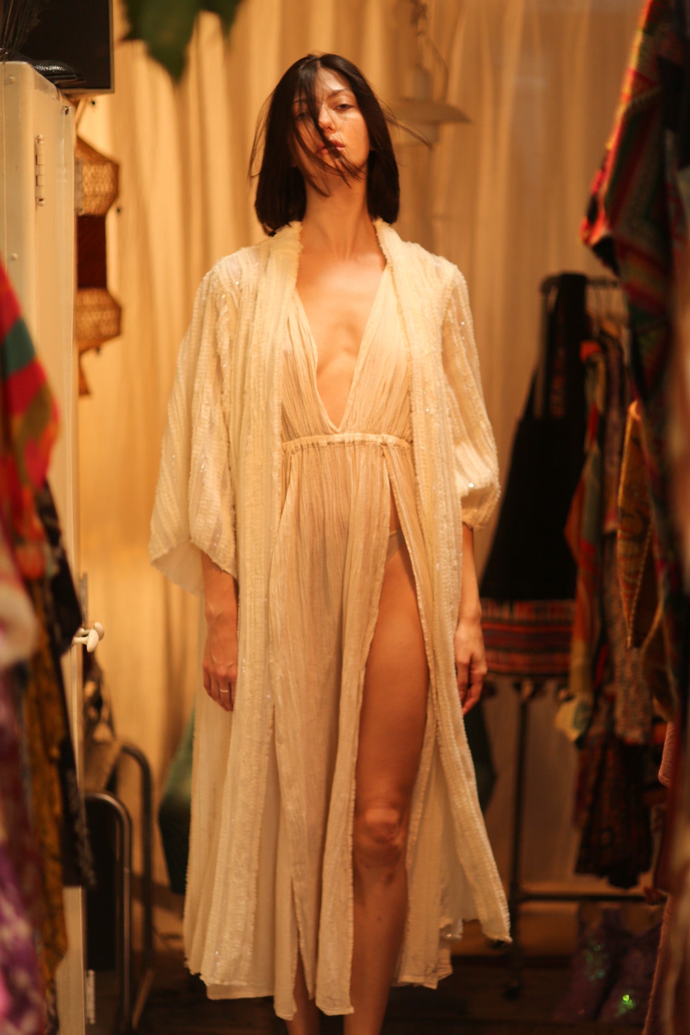 CREAM FRILL SEQUIN EMBROIDERED ISAI - BANGKOK TAILOR CLOTHING STORE - HANDMADE CLOTHING