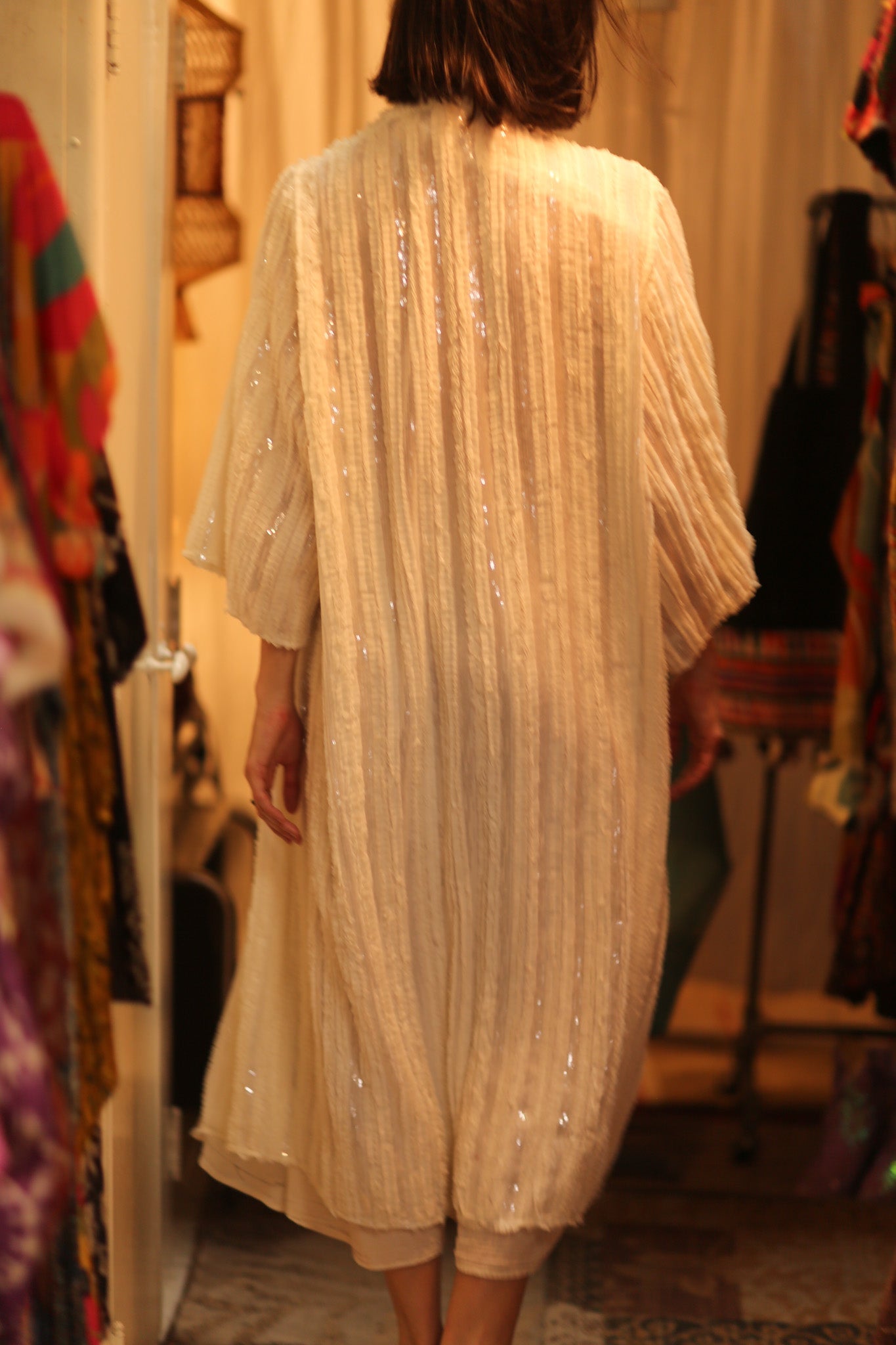 CREAM FRILL SEQUIN EMBROIDERED ISAI - BANGKOK TAILOR CLOTHING STORE - HANDMADE CLOTHING