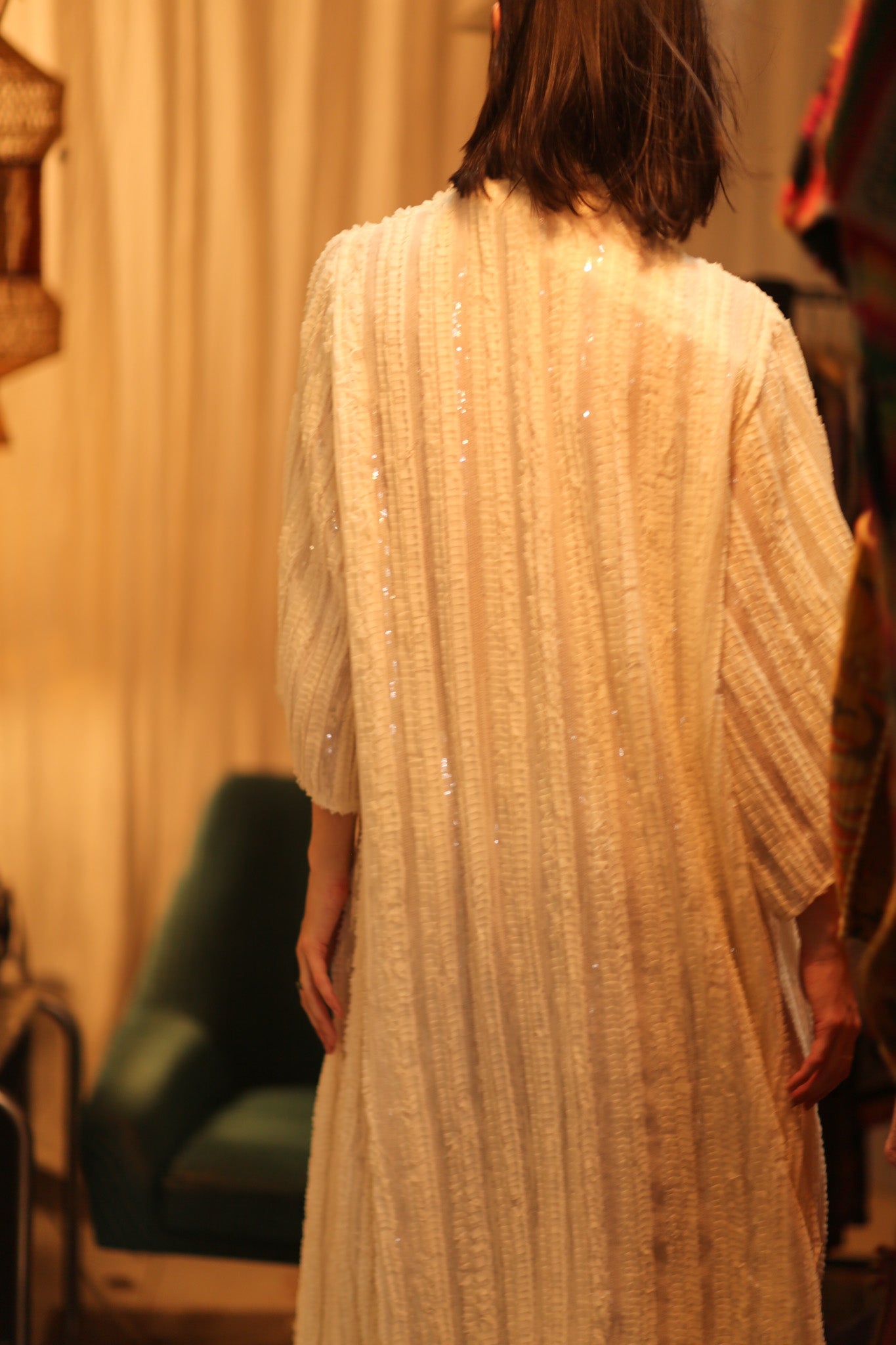 CREAM FRILL SEQUIN EMBROIDERED ISAI - BANGKOK TAILOR CLOTHING STORE - HANDMADE CLOTHING