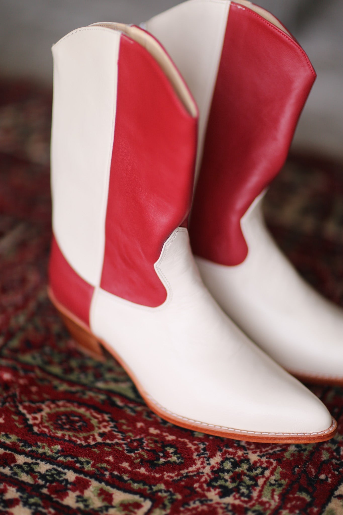 CREAM RED WESTERN BOOTS GUSTAV - BANGKOK TAILOR CLOTHING STORE - HANDMADE CLOTHING